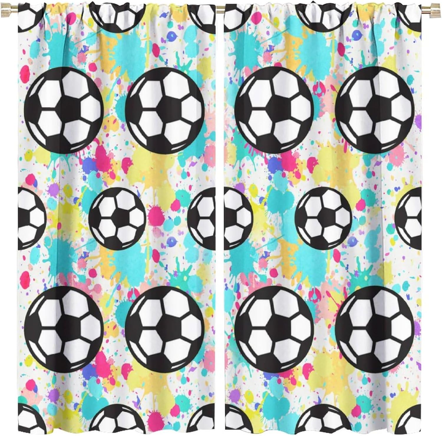 Sport Soccer Curtains for Living Room, Abstract Oil Paint Soccer Ball Funny Football Rod Pocket Thermal Insulated,Window Drapes 2 Panels 63" L x 31.5" W