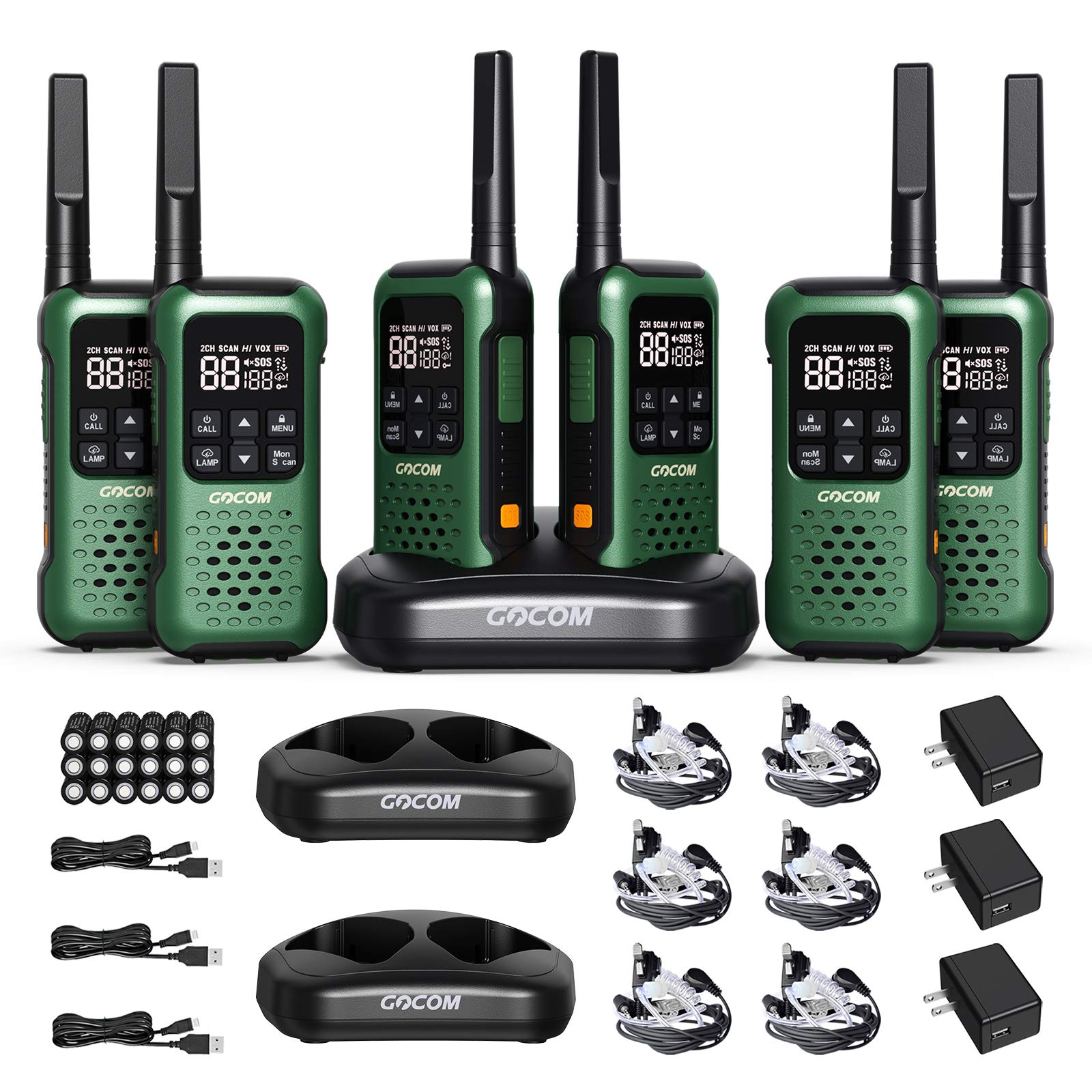 G9 IP67 Waterproof Two Way Radios, 2 Way radios Outdoor Adventure NOAA Weather Alert & SOS Emergency Lamp Adult Walkie Talkies Long Range Rechargeable (G9-6 Pack)