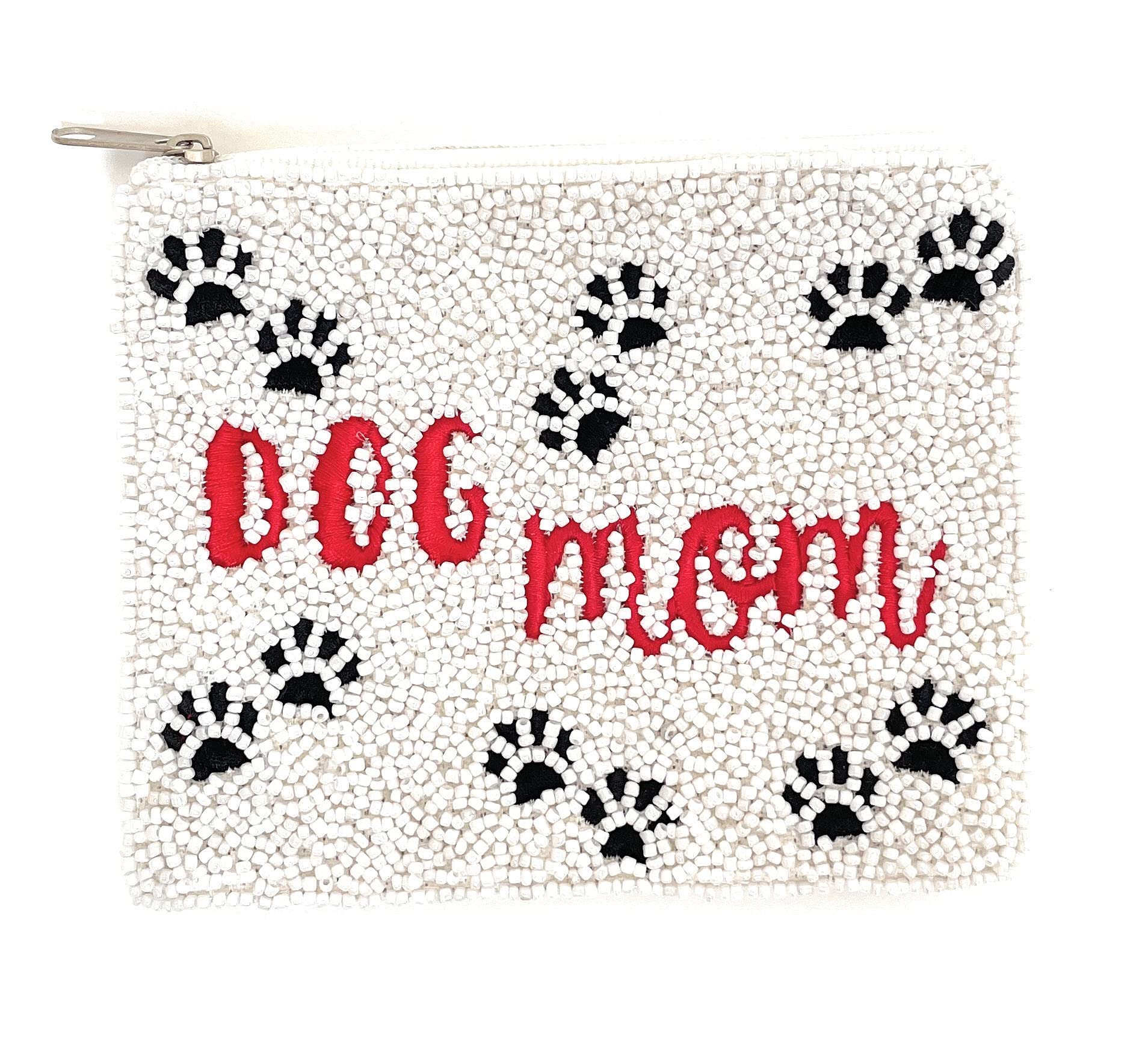 Generic Red Beaded Coin Purse Pouch, Zipper Closure, Women's Unisex-Adults Coin Purse