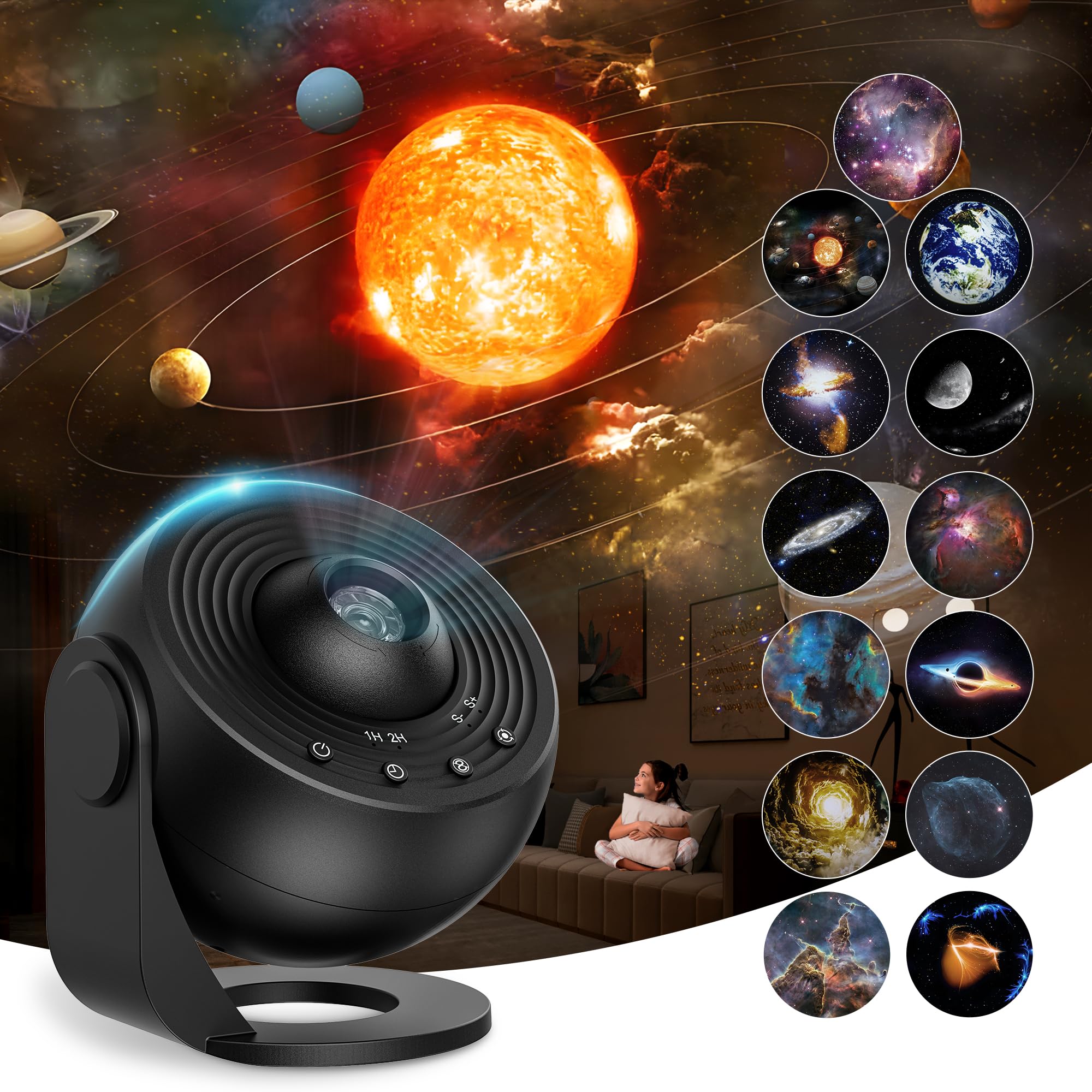 Doraimuni Blue Planetarium Projector For Bedroom With 13 Film Discs, Galaxy Star Night Light With Timer, Nebula Space Lamp For Adults And Children