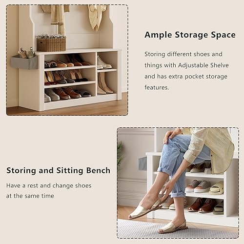 Miniatura 5 de Aiho Hall Tree with Bench and Shoe Storage, 3-in-1 Entryway Hall Tree, with Adjustable Shoe Storage, for Entryway, Hallway, White