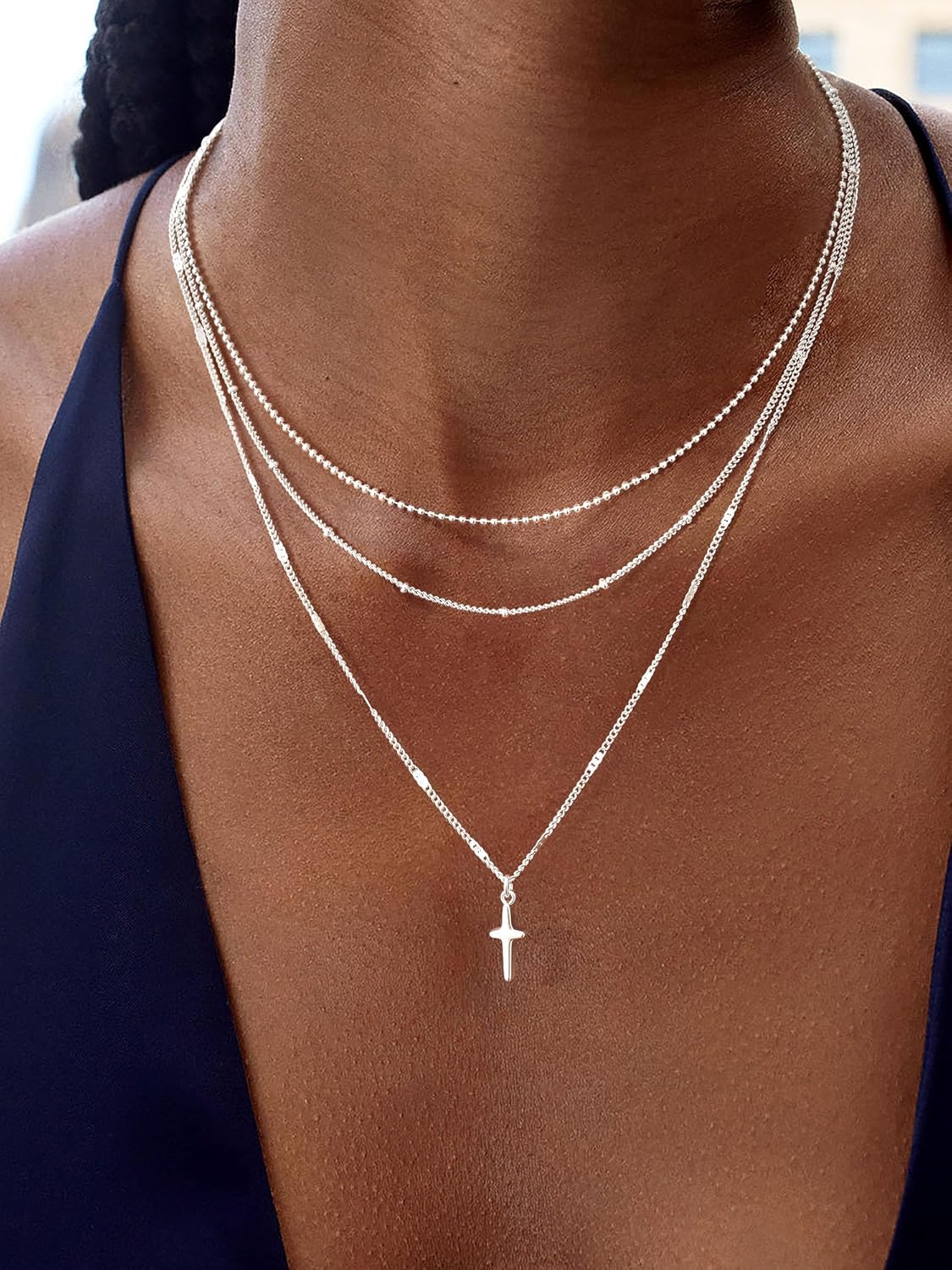 Layered Gold Necklace for Women Trendy,14K Gold Plated Dainty Stackable Cuban Link Herringbone Paperclip Chain Diamond/Coin/Cross/Tag/Mobius Pendant Necklace Set Fashion Jewelry Christmas Gifts - Image 7