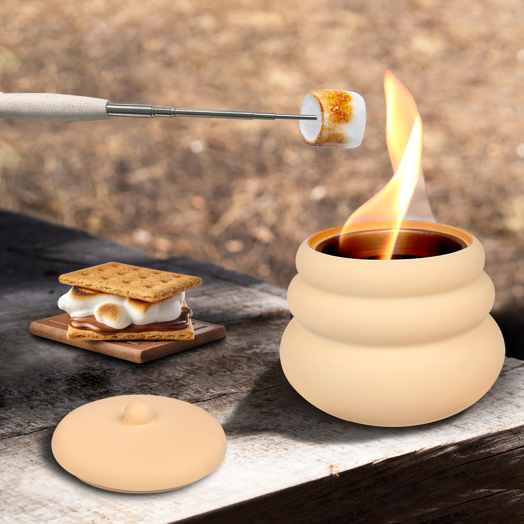 Photo 1 of (READ NOTES) Fortuning's JDS Small Table Top Fire Pit, Indoor Concrete Firepit Bowl with Extending Marshmallow Stick, Portable Honey Jar Shaped Mini Fireplace 