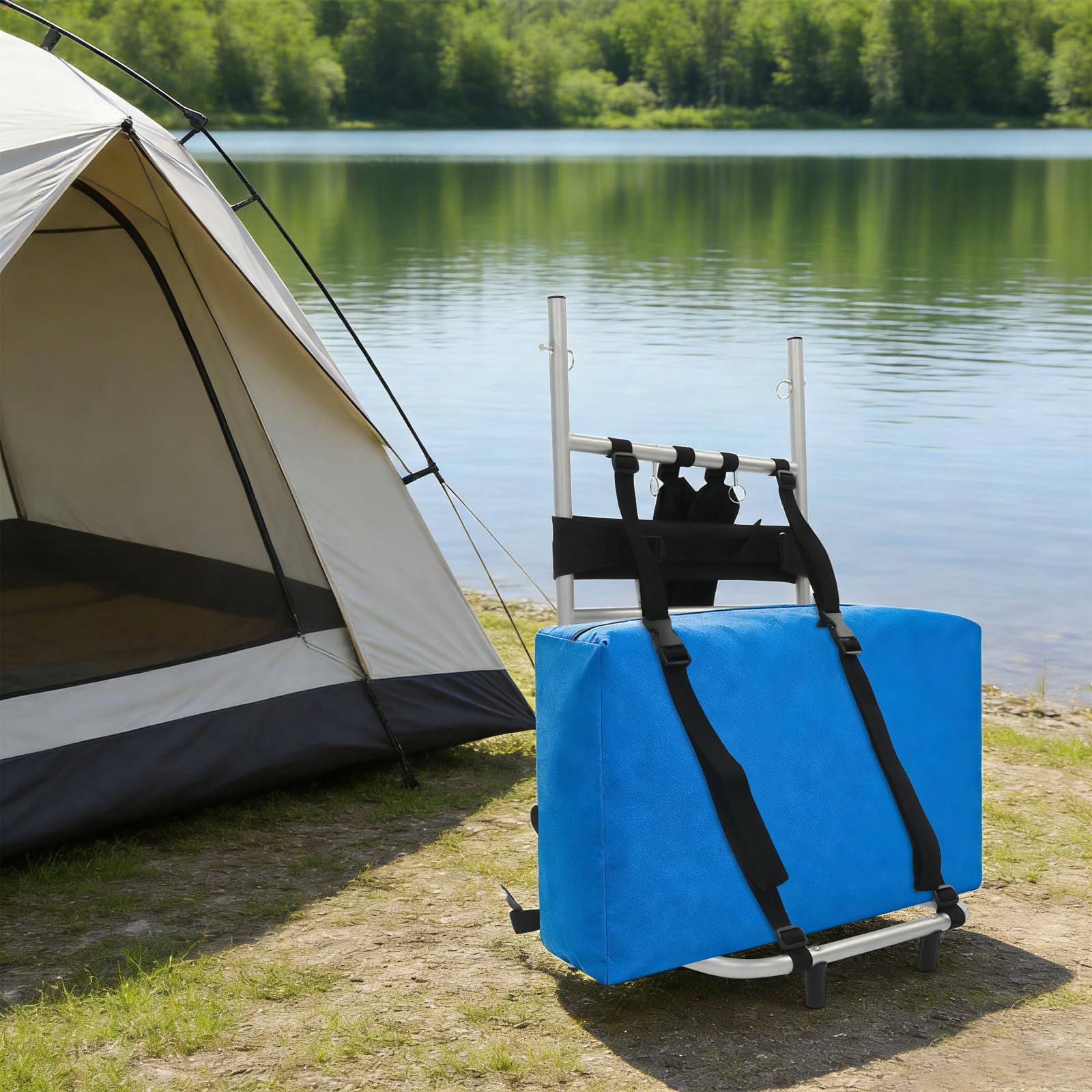 Telaio per zaino pesante (20 kg), robusto telaio pieghevole in alluminio e nylon, spallacci regolabili, ideale per trekking e attività all'aperto
