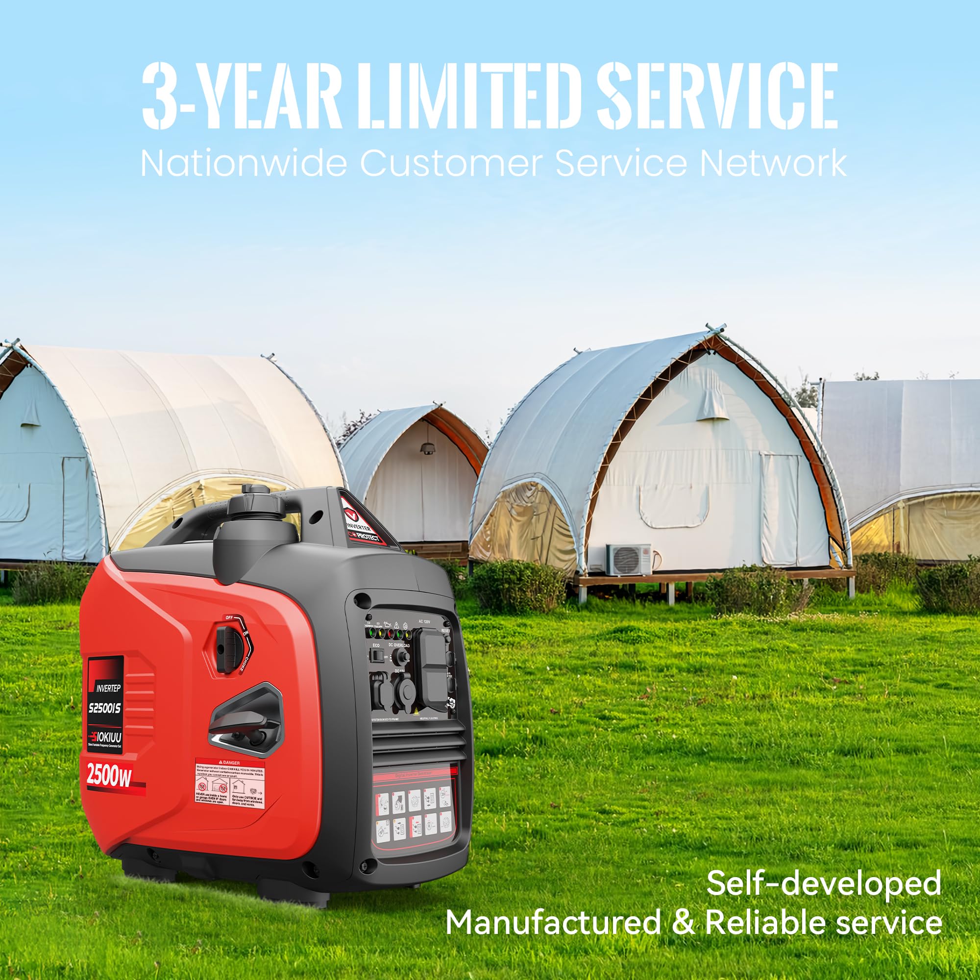 Generador portátil de 2500 W, generador inversor súper silencioso, ultraligero para respaldo del hogar, campamento al aire libre, protección de sensor de CO, EPA, modo ECO