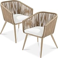 Best Choice Products 2-Pack Woven Wicker Patio Dining Chairs - All-Weather Outdoor Seating for Backyard, Poolside, Balcony, 250lb Capacity