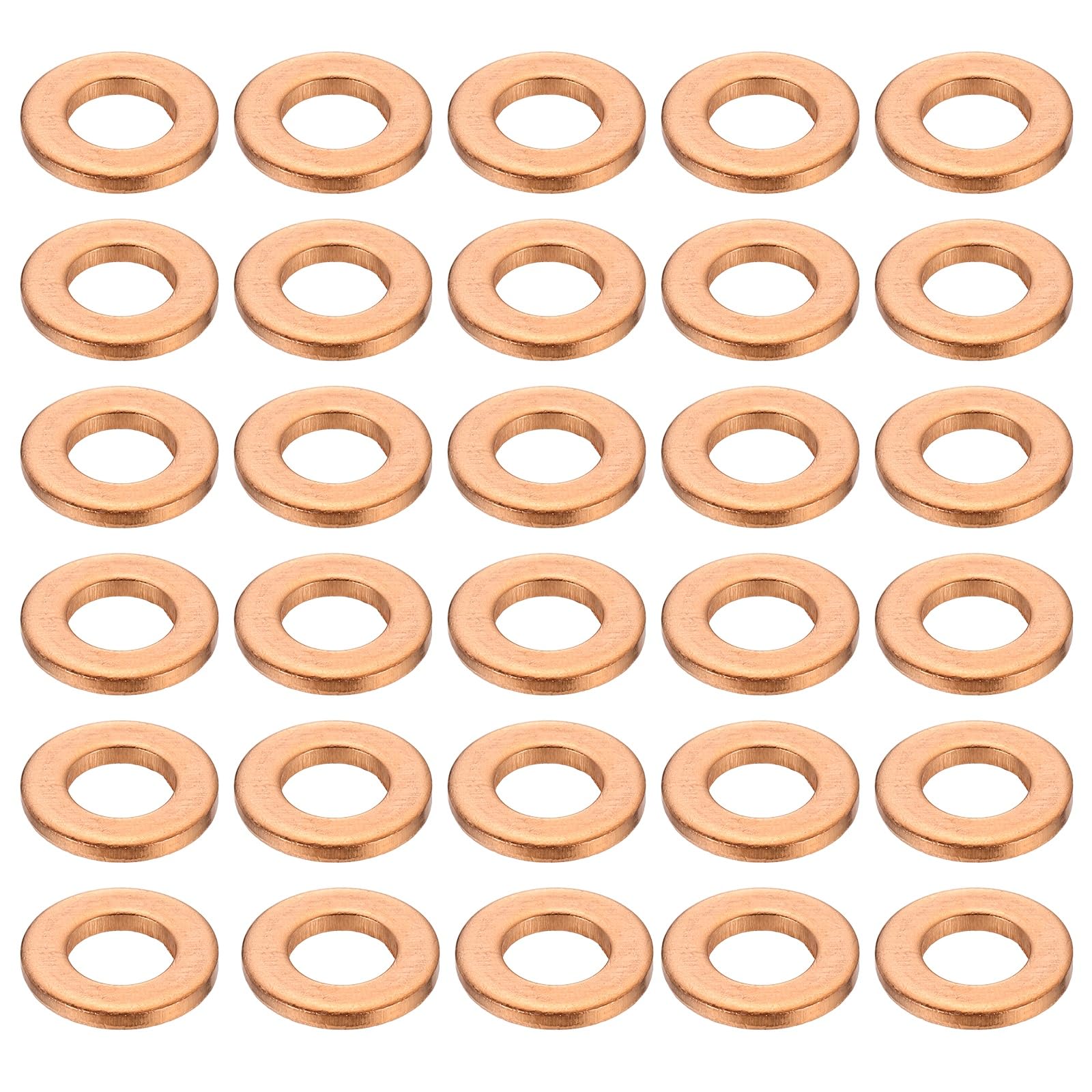 sourcing map 52 Pcs Flat Copper Washers, 6x12x1.5mm Copper Upgraded Flat Metric Sealing Crush Ring Washers for Hydraulic Fittings Screw Bolt Nut Electronic Repair