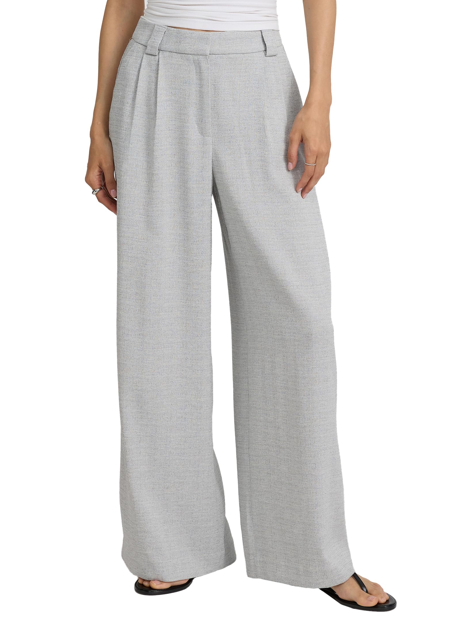 EXPRESS Womens Relaxed Trouser High Rise Textured Melange Fabric with Polished Fit for Work or Casual Wear