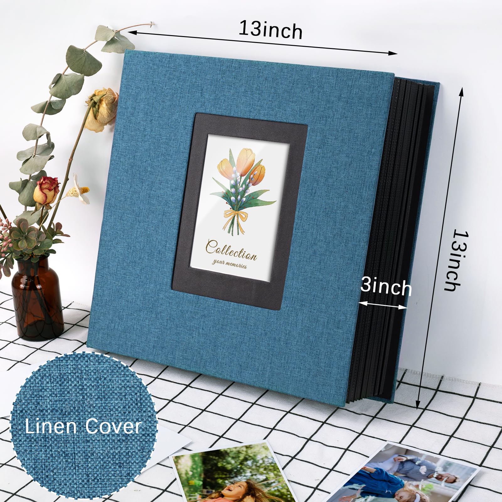 Leinen-Fotoalbum, 10 x 15 cm, großes Fassungsvermögen, 1000 Taschen, Stoffeinband, Bücher, Alben, Hochzeit, Schule, Familie, Jahrestag, Baby, Erinnerung, Verlobung, Reisealben (blau, 1000 Taschen)