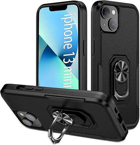 Funda para iPhone 13 Mini 5G con soporte de anillo giratorio de 360 integrado, funda magnética a prueba de golpes para iPhone 13 Mini 5G - (negro)
