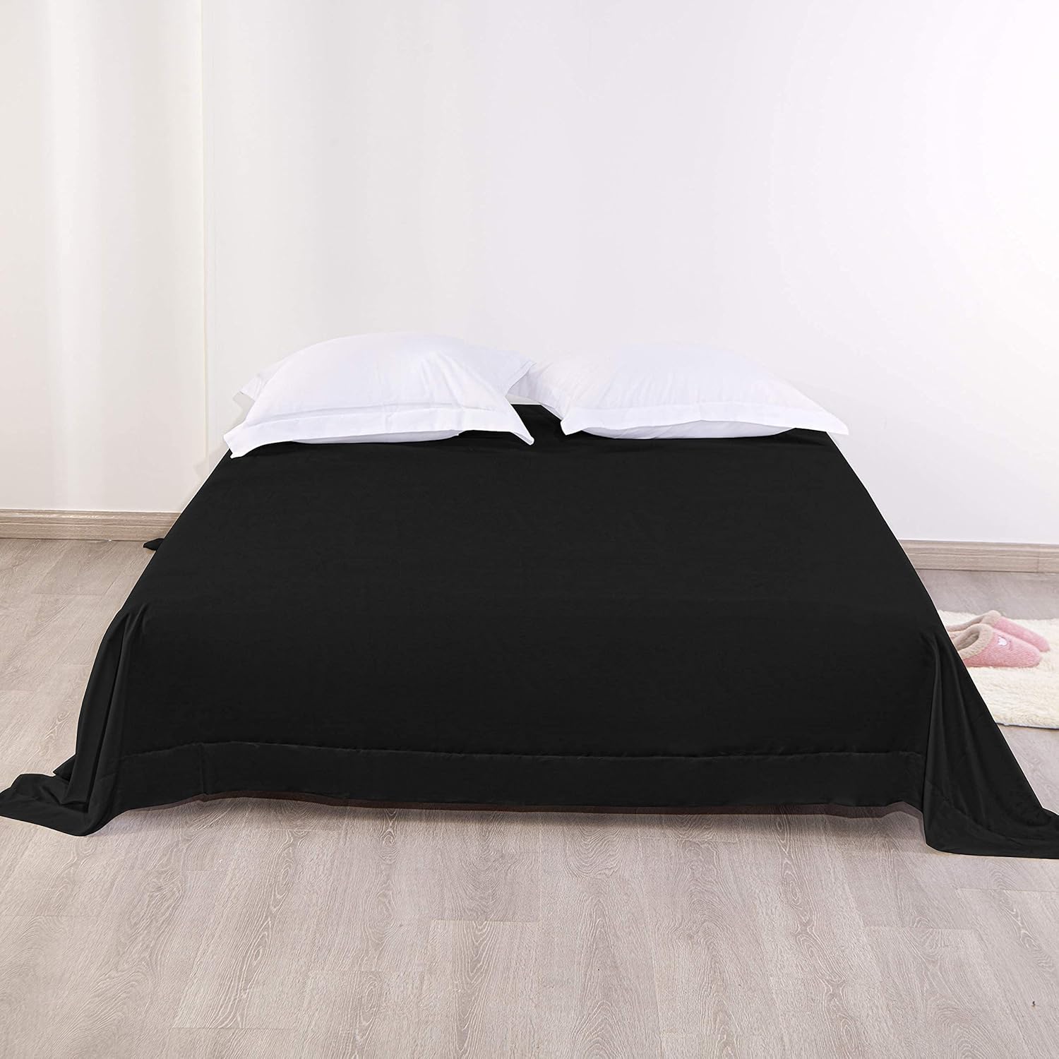 FLXXIE King Size Microfiber Flat Bed Sheet Only, 1800 Soft and Fade, Shrinkage Resistant Top Sheet, Black : Home & Kitchen