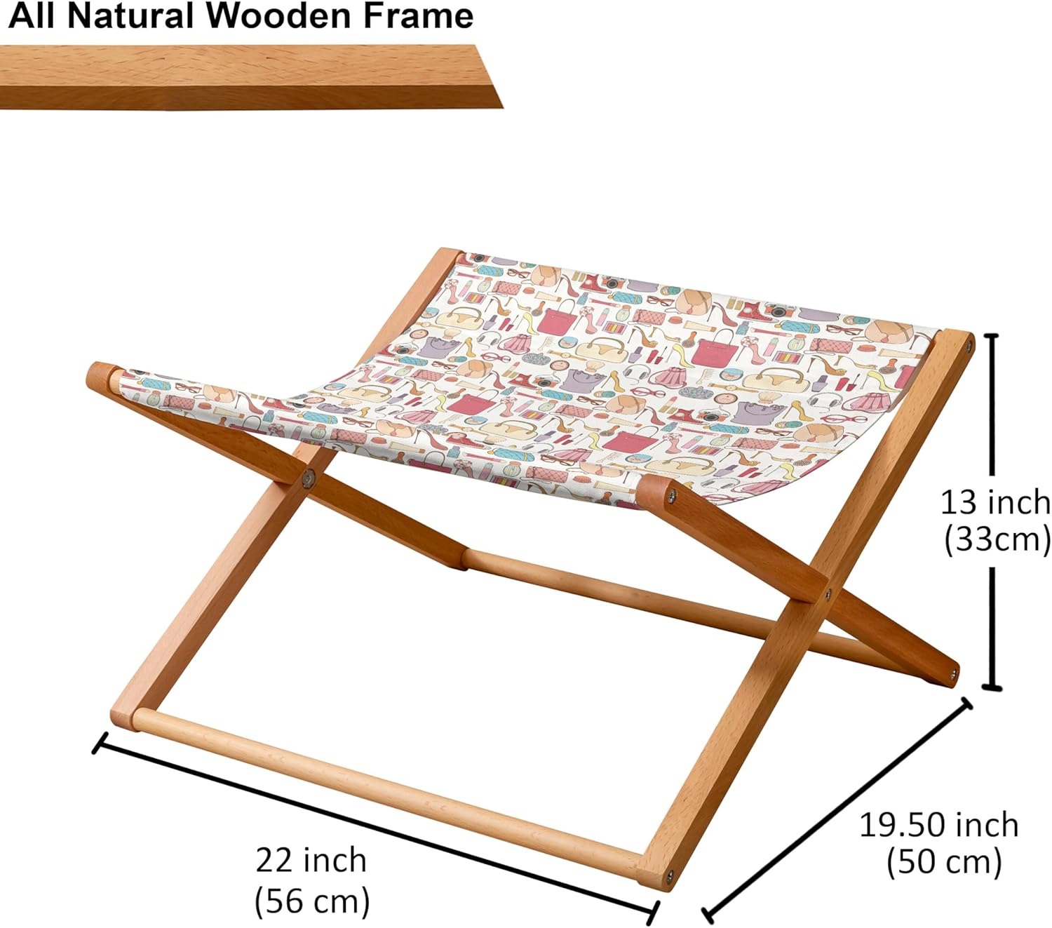 review Ambesonne Fashion Pet Hammock, Concept of Scattered Women Cosmetics and Accessories Bags Shoes Make up Camera, Bed for Kittens Canopy with Durable Wooden Frame, 22