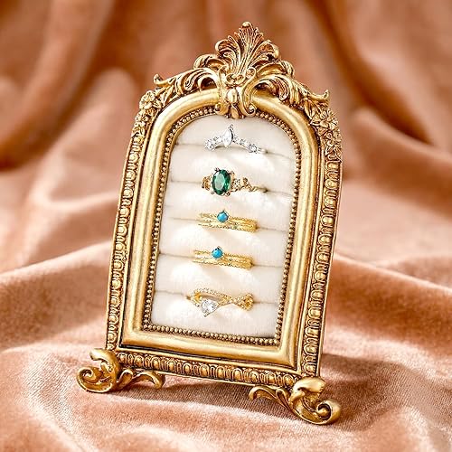 Miniatura 10 de Soporte de anillo vintage rectangular plateado soporte de exhibición para aretes, bandeja de exhibición de aretes, aniversario, compromiso, barroco,