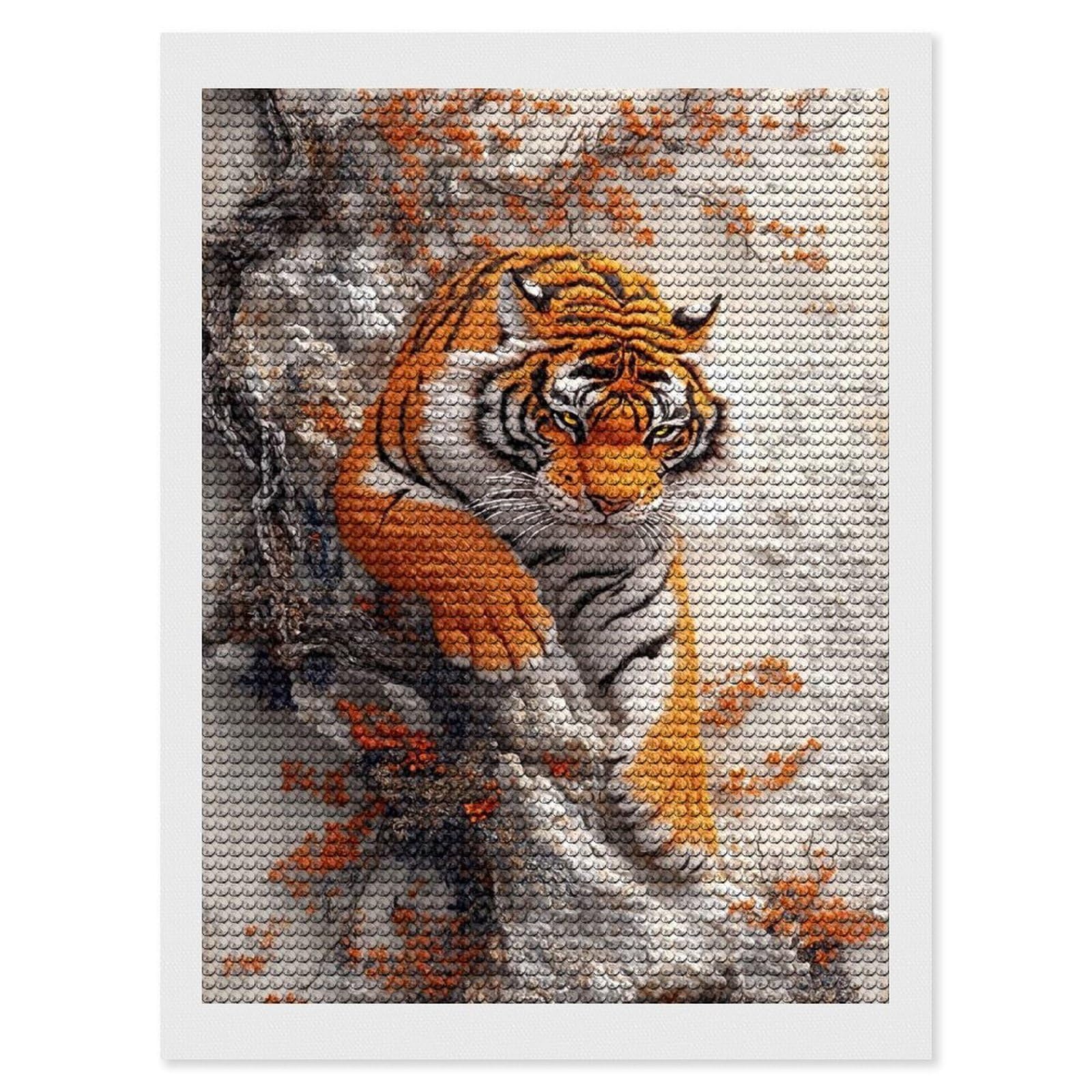 Junmoney Tiger in A Tree DIY Diamond Art Canvas Kit 12"x16", Farmhouse Decor, Vintage Style Decor, Handmade Wall Decor, Canvas Picture