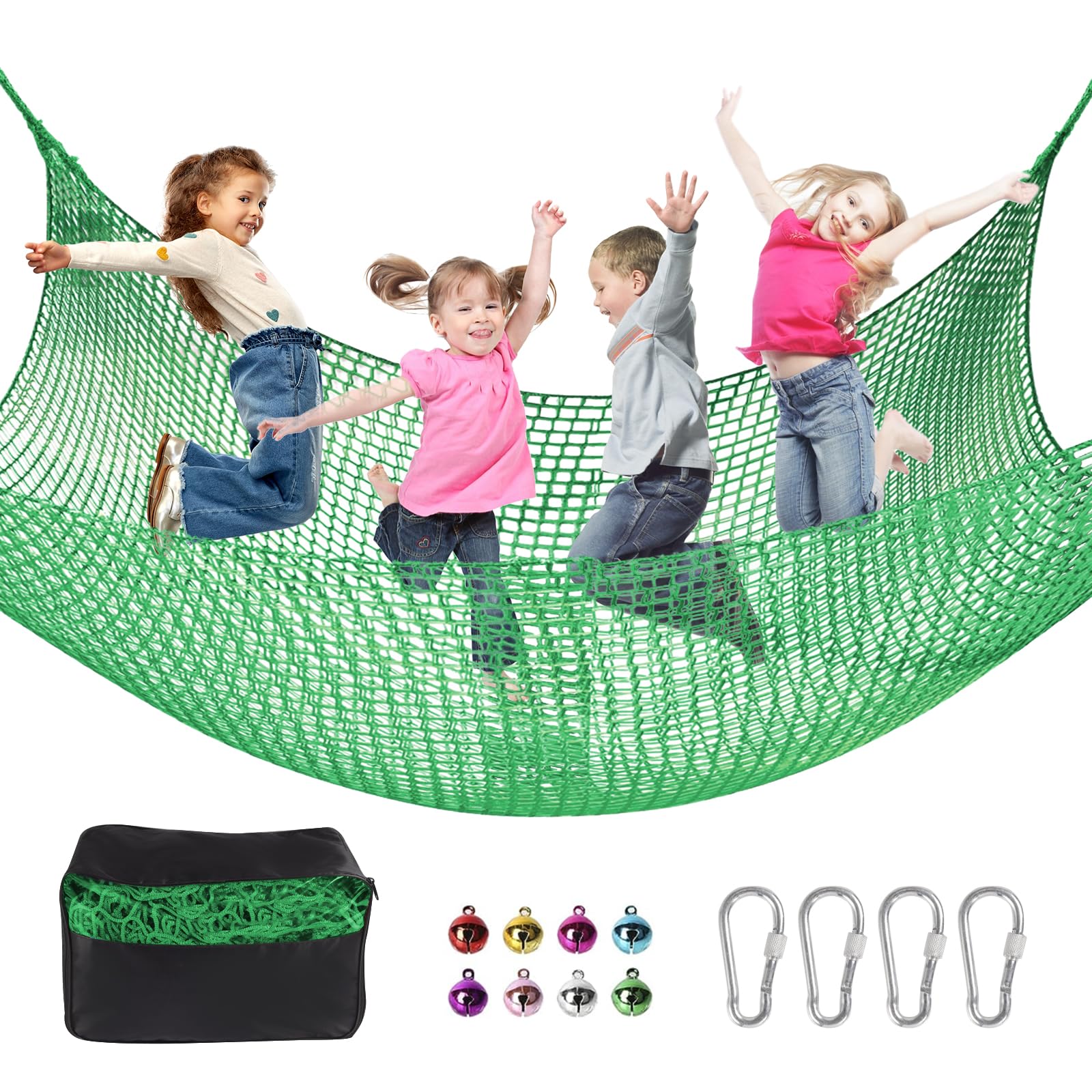 Climbing Net for Kids - 9.9FT x 9.9FT Double Layers Heavy Duty Playground Safety Net, Climbing Cargo Net for Tree House Tree Fort, Back Yard, Jungle Gyms, Monkey Bar Security Mesh (Green)