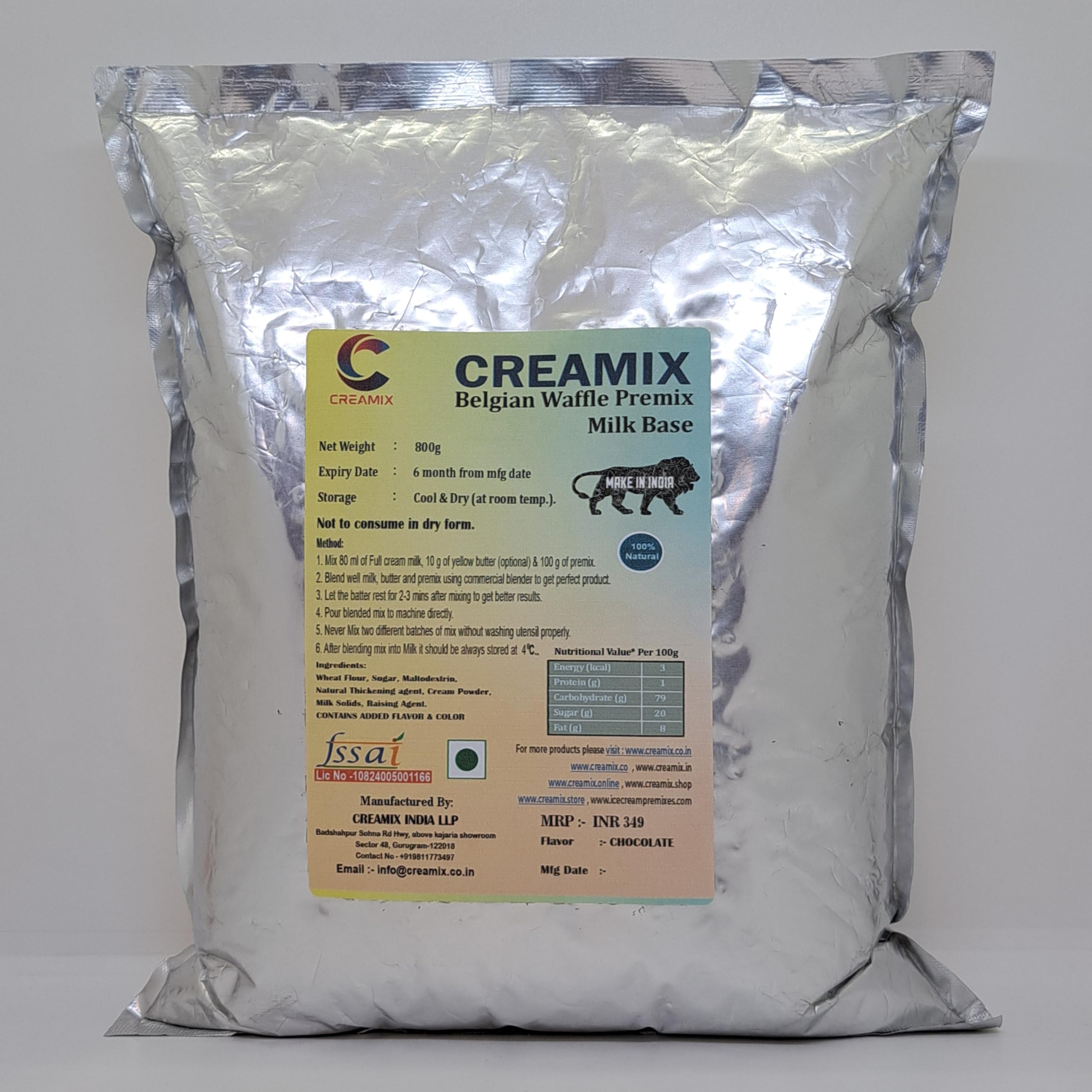 Creamix Belgian Waffle Mix Chocolate - 800g | Eggless & Gluten Free