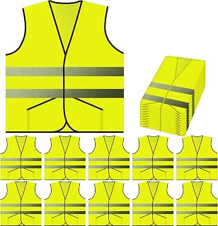 PeerBasics 10-Pack Pocket Safety Vests - High Visibility Reflective 360° ANSI Class 2 for Men Women, One Size Fits Most