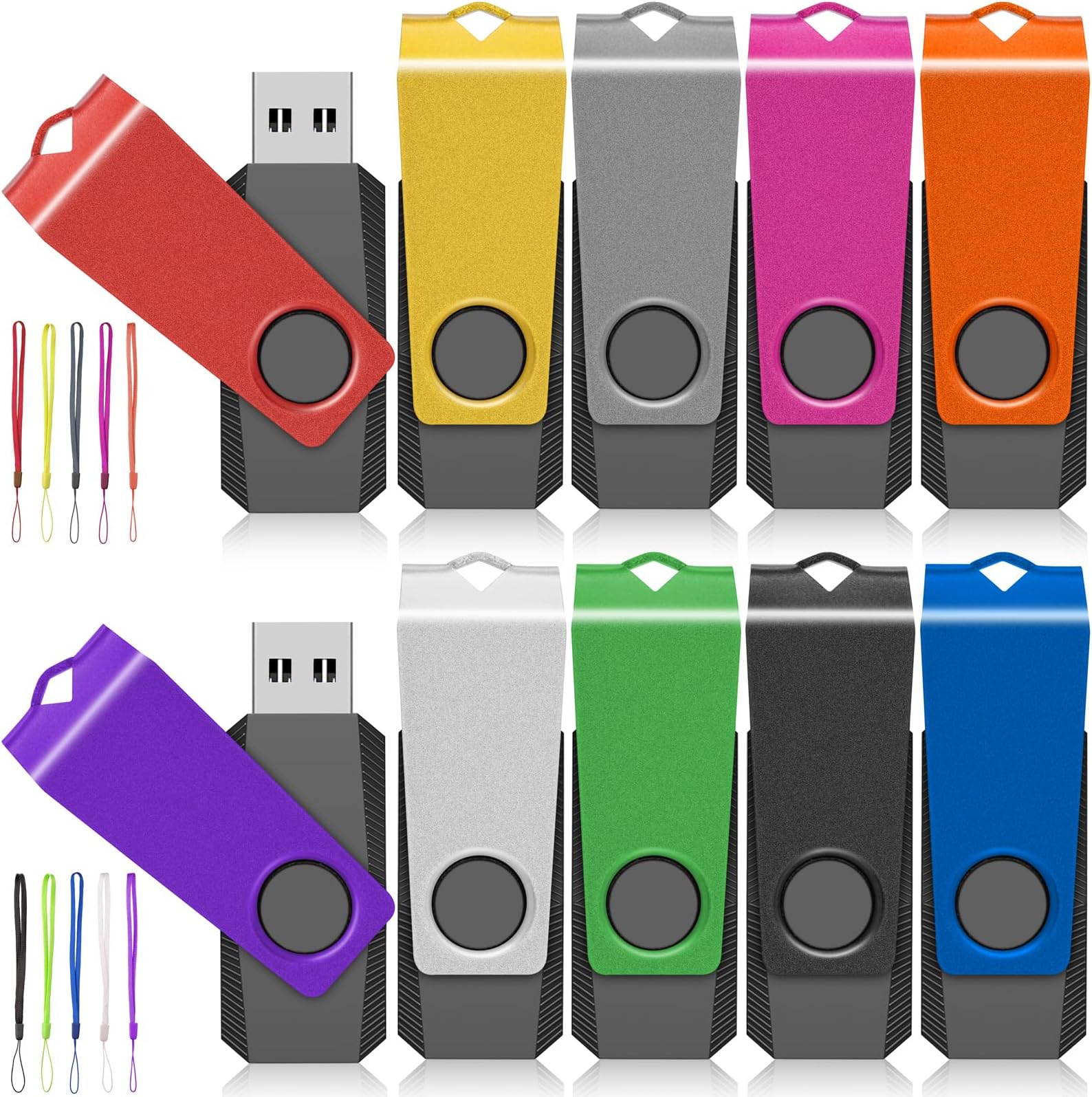 USB Flash Drives 10 Pack 1GB Flash Drive - AGECASH A USB 2.0 Thumb Drive Jump Zip Drive Flashdrive, USB Memory Stick Pendrive for Data Storage & Transfer with 10PCS Lanyard (Multi-Colored)