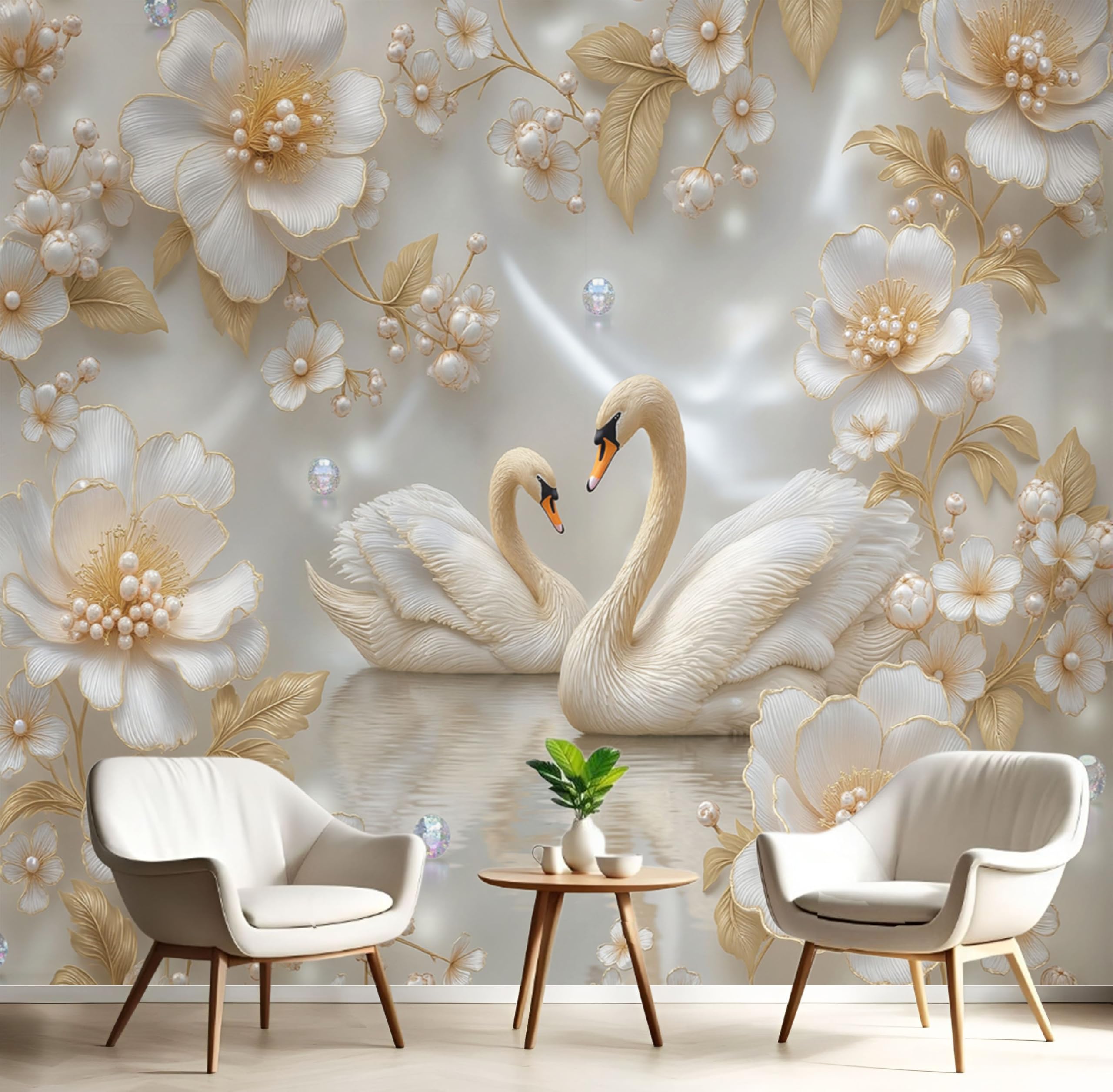 Papier peint motif cygne perlé pour créer un cocon poétique dans une chambre d'enfant