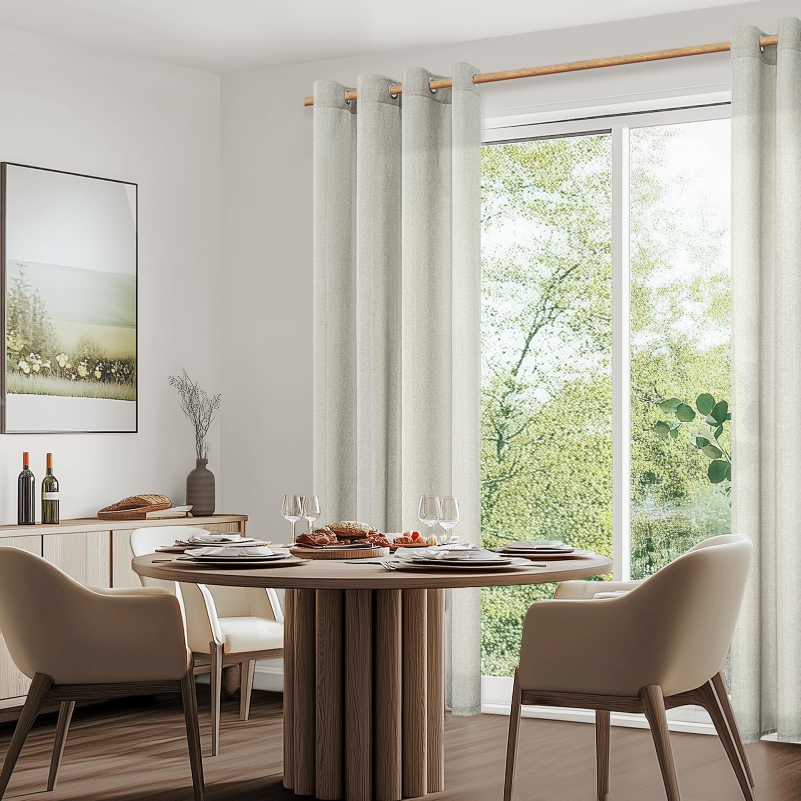 MRTREES Rideau Voilage Fenetre Salon Lot de 2 Panneaux de Rideaux Chambre Adulte Intérieurs Rideau Voile Lin Naturel Semi-Transparent à Oeillets pour Baie Vitrée Salle a Manger 140x245cm