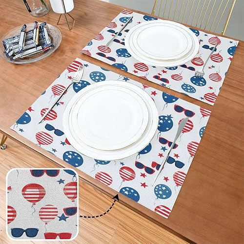Miniatura 2 de Juego de 6 manteles individuales personalizados de color rojo y azul para mesa de cocina, arpillera, lavable, juego de 6, 12 x 18 pulgadas,
