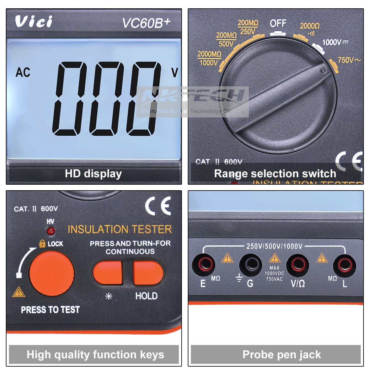VICI VC60B+ Testeur de mégohmmètre numérique Mégohm Isolant LCD DC AC Tension Résistance DC-250/500/1000V AC-750V Multimètre Testeur avec Tournevis TL-1