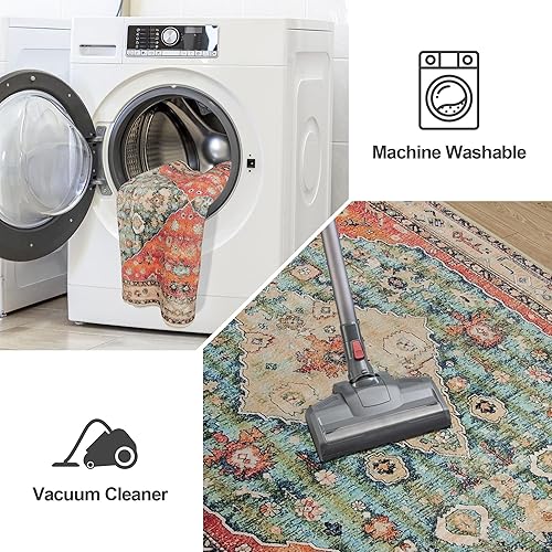 Miniatura 7 de Alfombra pequeña de estilo bohemio de lana sintética de 2 x 3 pies, suave, de pelo bajo, lavable, antideslizante, alfombra oriental persa para