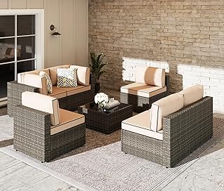 Shintenchi 7 Pieces Outdoor Patio Sectional Sofa Couch, Wicker Furniture...