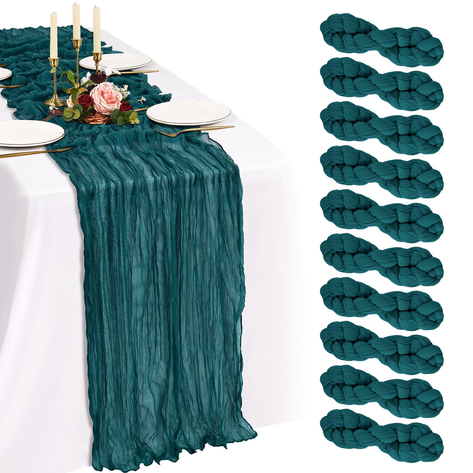 Showgeous Teal Cheesecloth Table Runner 90x300cm, Boho Gauze,10 Pack