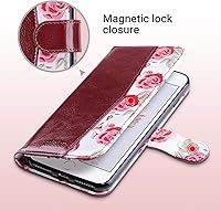 Vista 6 de ULAK Funda tipo cartera compatible con iPhone 7 Plus/8 Plus, piel sintética de alta calidad con tarjetero para mujer, función atril, funda Borgoña