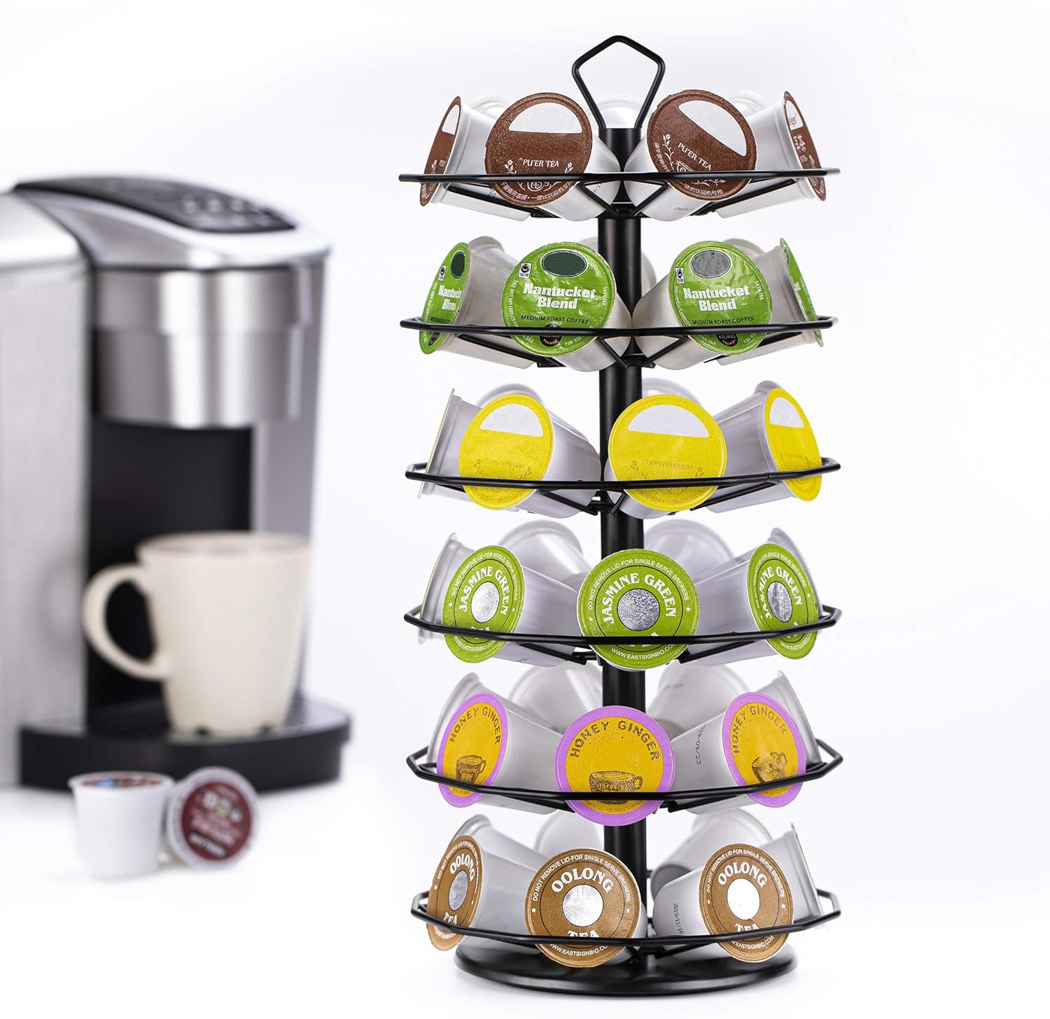 Flagship 42 K cup Carousel for Keurig Pod Holder Stand Coffee Pod Holder for K-cup Pods 6 Tier Black : Home & Kitchen