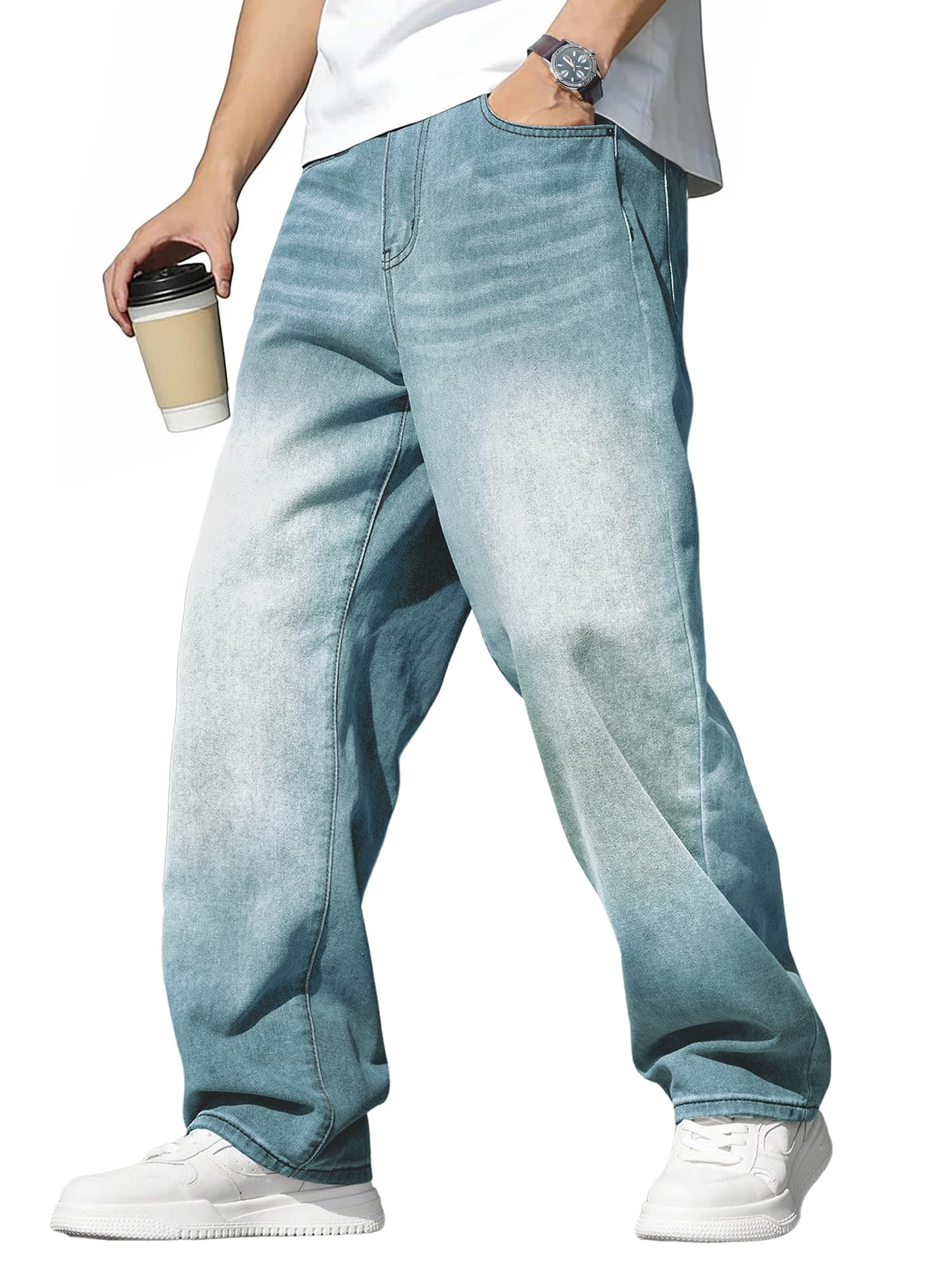 JMIERR Baggy Jeans Herren Weite Jeans Hose Herren Stretch Vintage Y2K Hip Hop Denim Hosen Loose Fit Streetwear Freizeithosen, Grünblau M