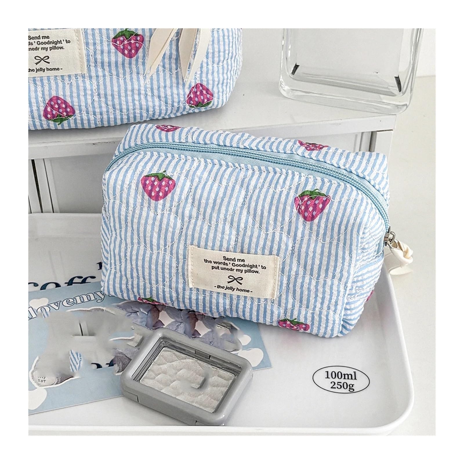 Bolsa Maquillaje Bolsa de cosméticos con Cremallera Cuadrada con Lazo, Bolso de Almacenamiento Organizador de Maquillaje de Viaje pequeño, 2 uds.