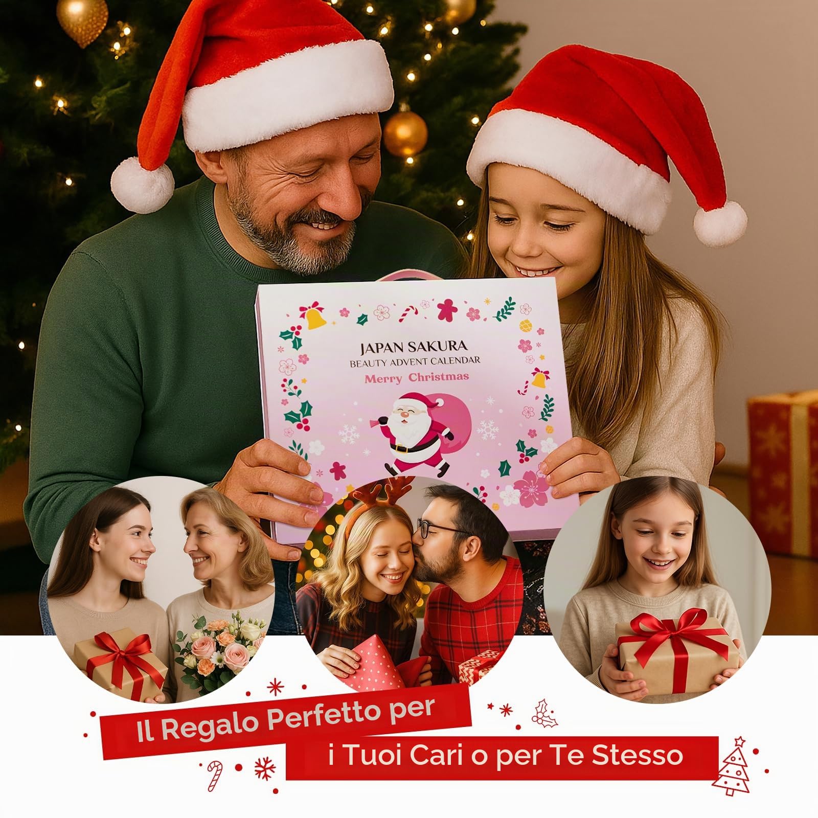 LAIKOU Calendario Dell'avvento Beauty 2025, Natale Calendario Avvento, 24 pezzi Kit per la Cura Della Pelle Sakura, Regali Natale Beauty per Donne, Ragazze e Teenager