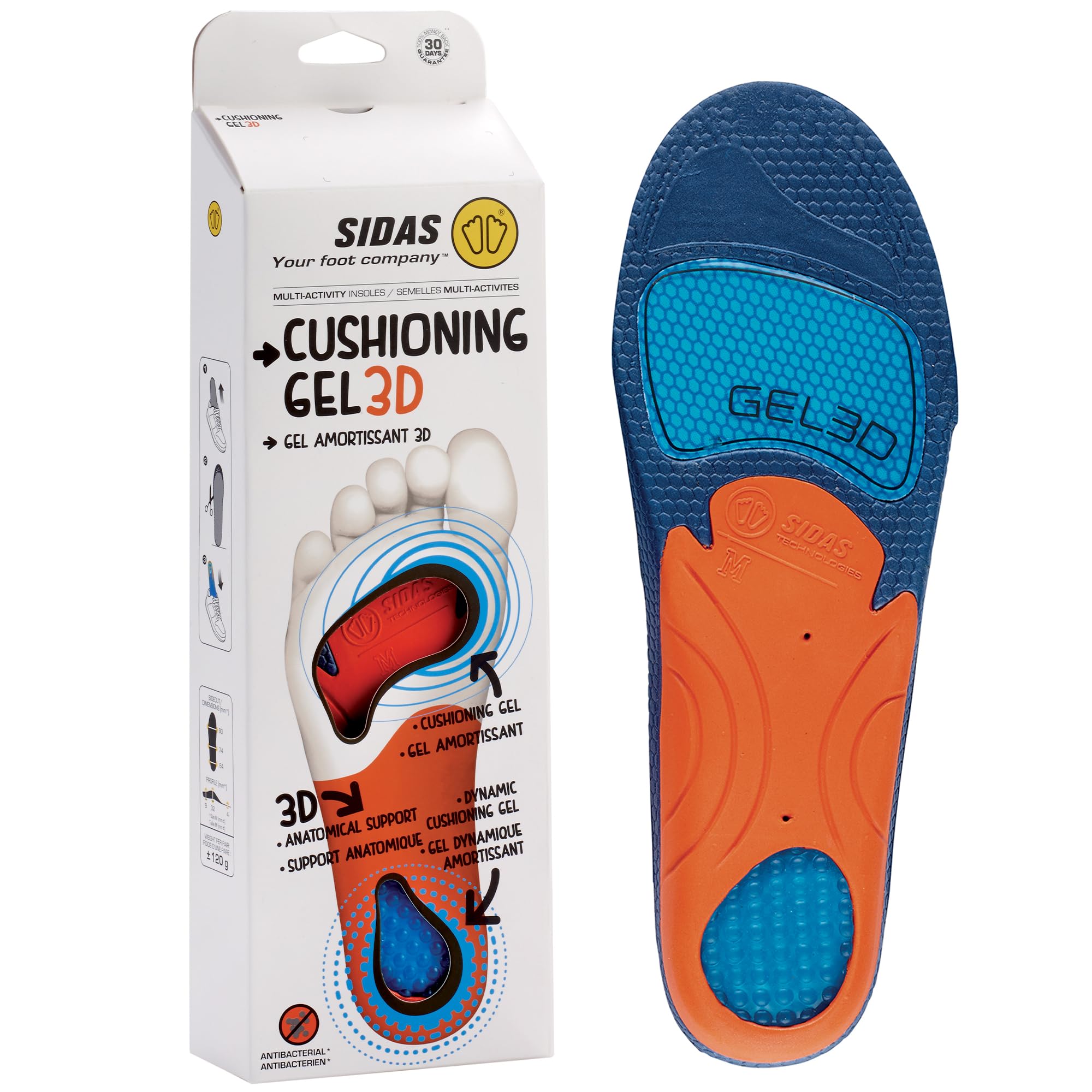 Sidas Semelle Cushioning Gel 3D , forme 3D anatomique