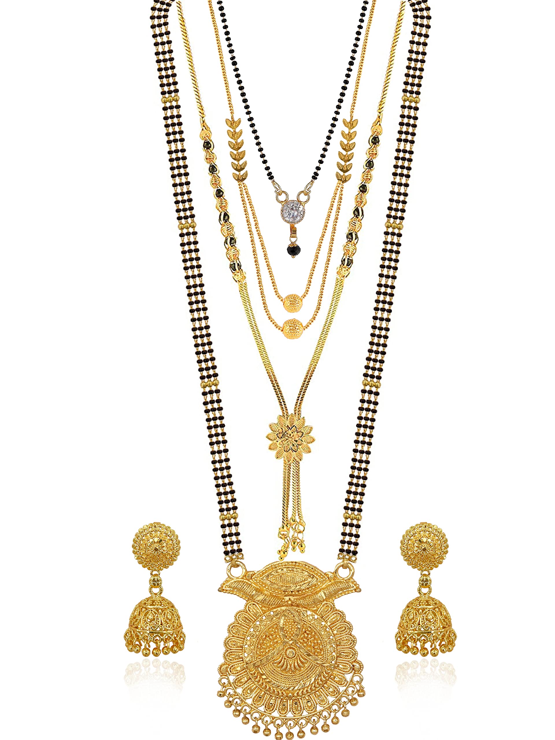Brado Jewellery Traditional Combo of 4 Gold Plated 30 inch Long and 18 inch Short Mangalsutra/tanmaniya/nallapusalu With 1 Pair of Earrings for women and girls (B0BH283T14) Amazon Price History, Amazon Price Tracker