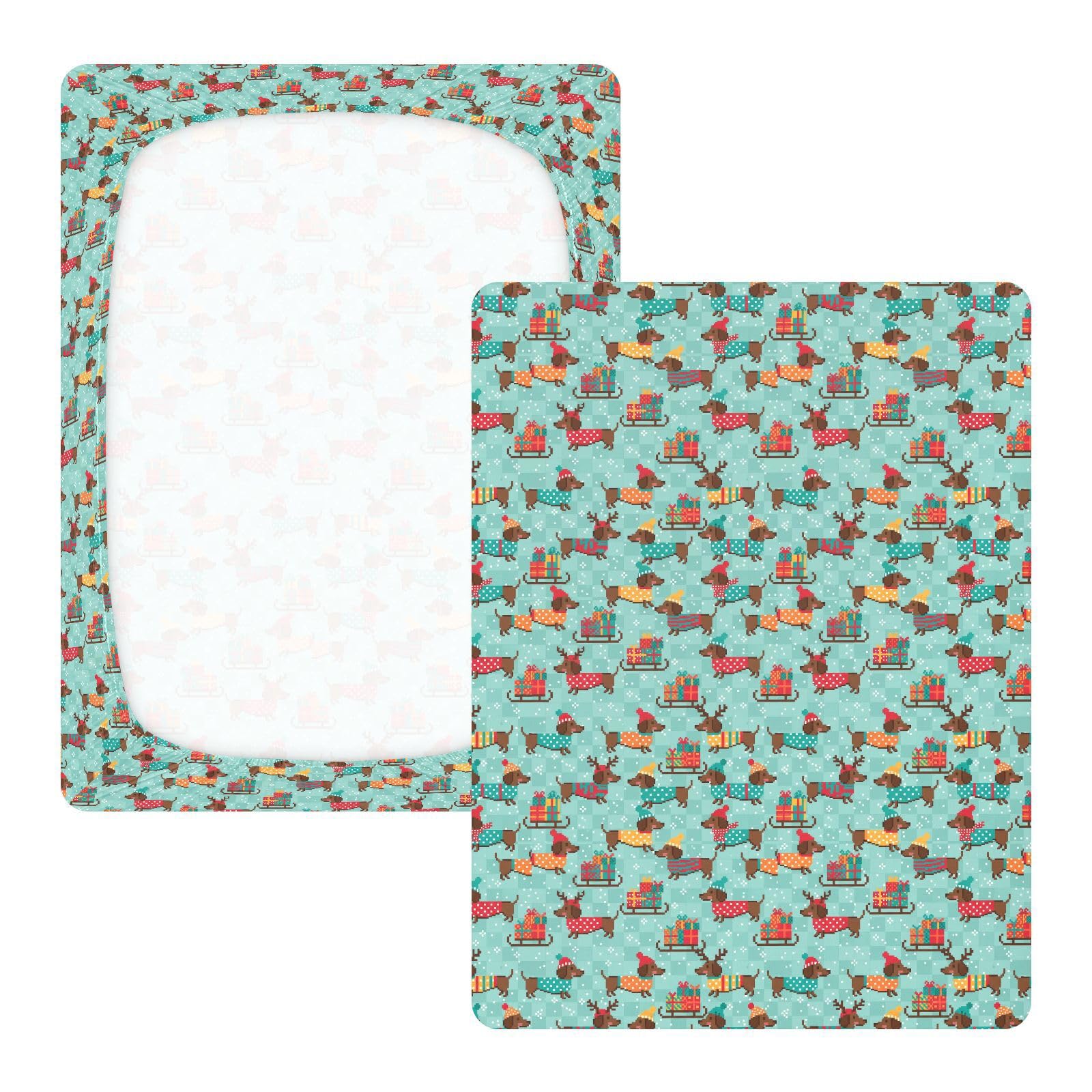Drap-housse pour lit de bébé motif teckels de Noël pour garçons et filles, 71,1 x 132,1 cm