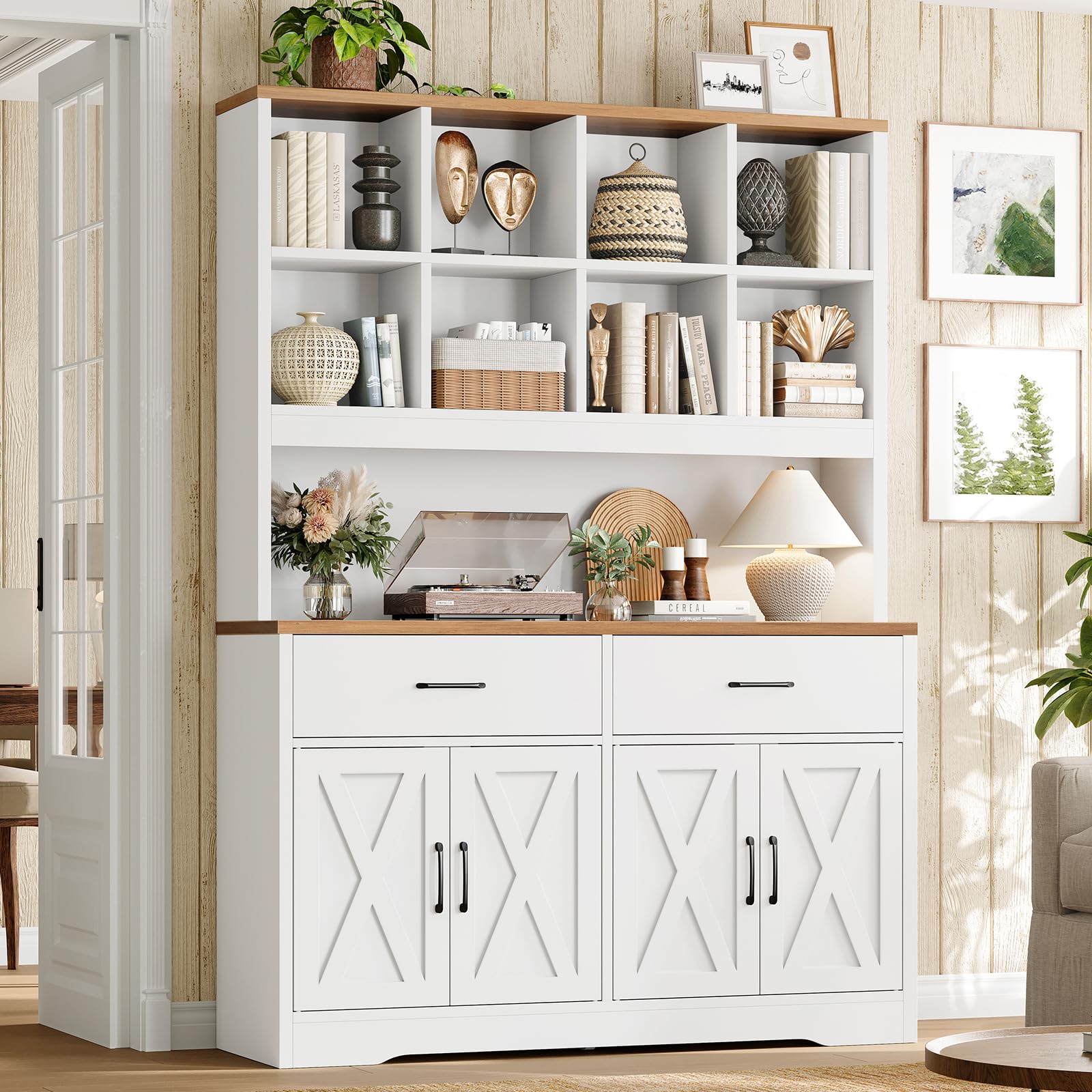 5-Tier Bookshelf with Storage Cabinet and Drawers