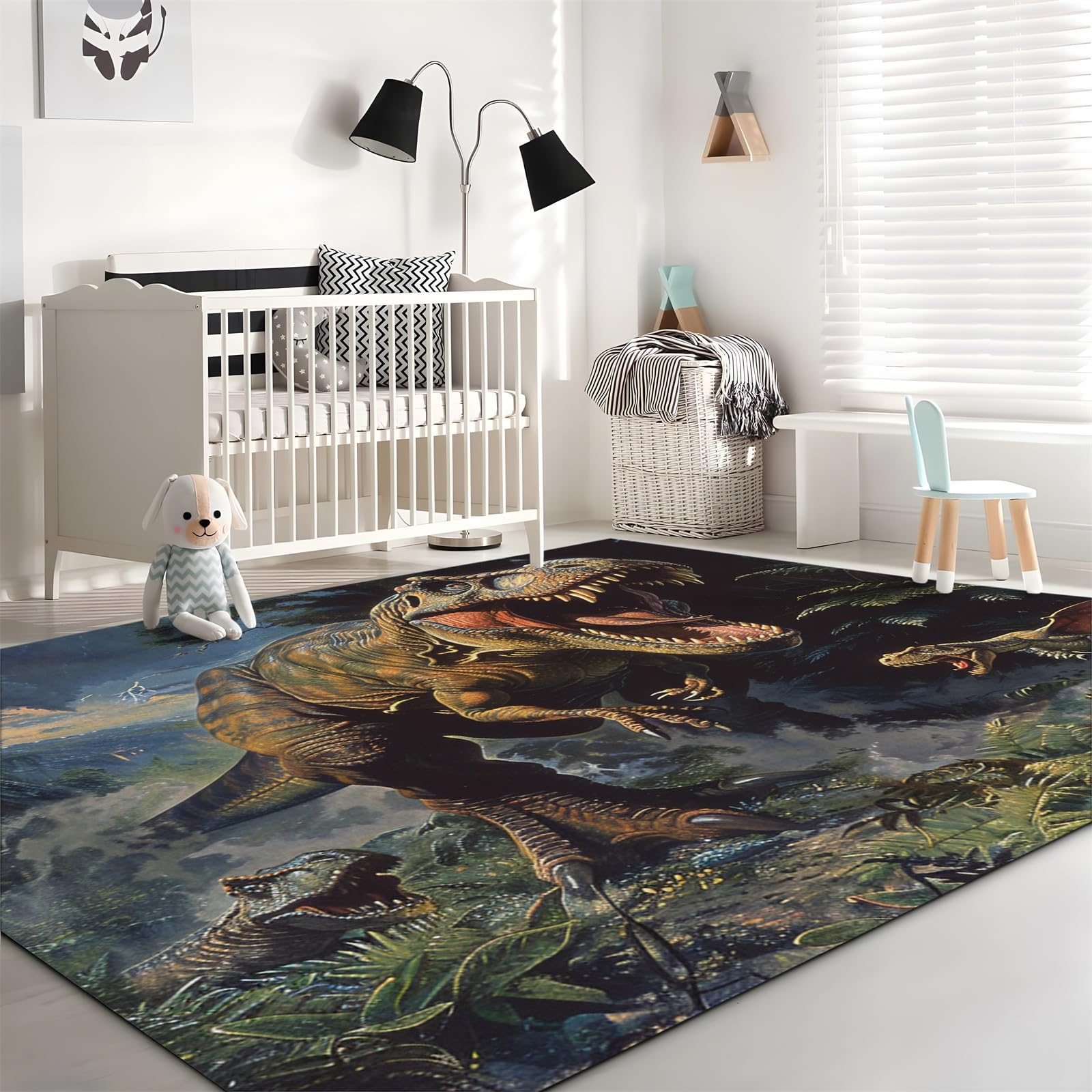 Teppich Kinderzimmer Gras-Dinosaurier 80x150cm Teppich Wohnzimmer Weich Flauschig Anti-Rutsch Teppich Maschine Waschbar für Schlafzimmer, Küchen, Flur, Esszimmer