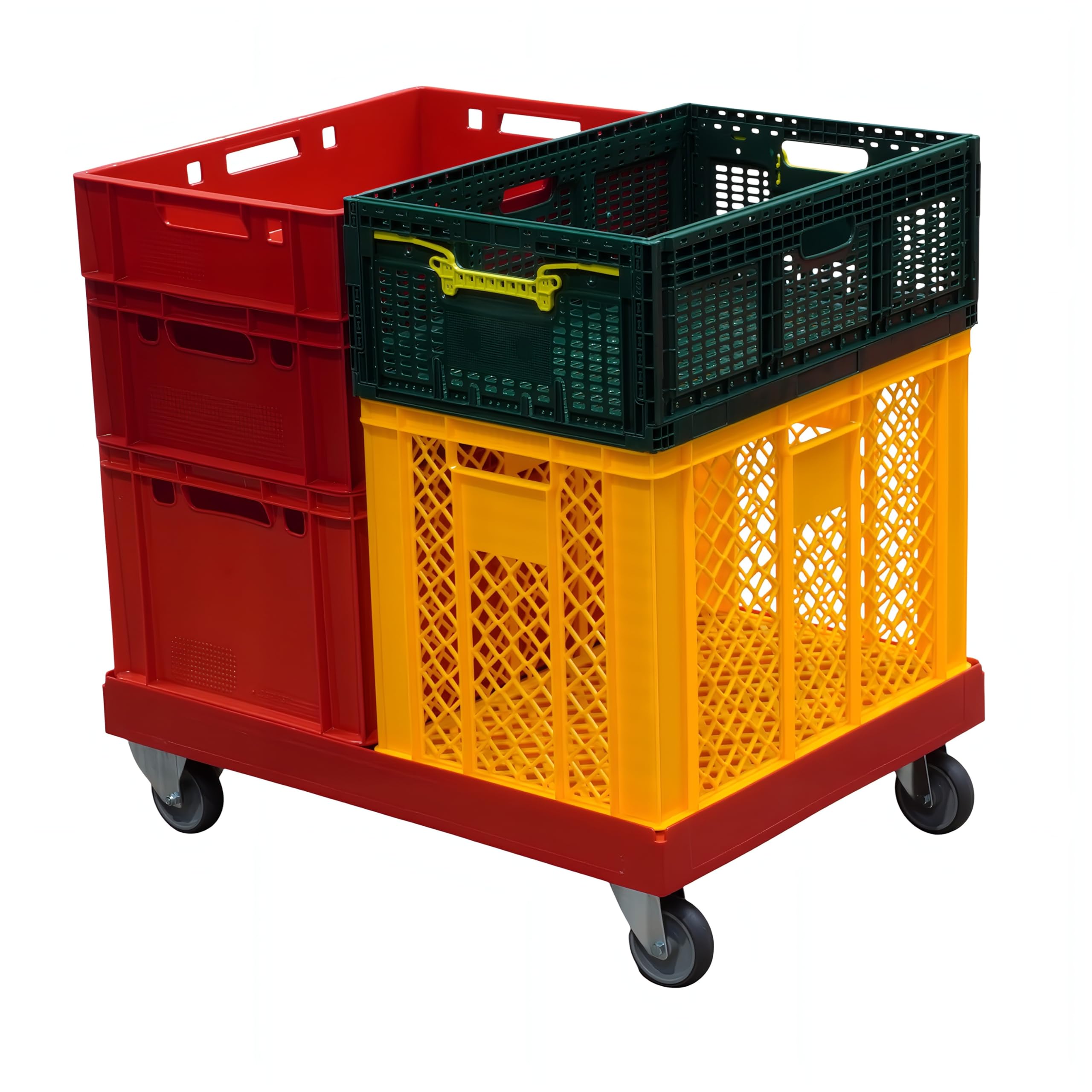 Transportroller für Kisten 80 x 60 cm - 400 kg Traglast in Rot 2 Lenkrollen - 2 Bockrollen
