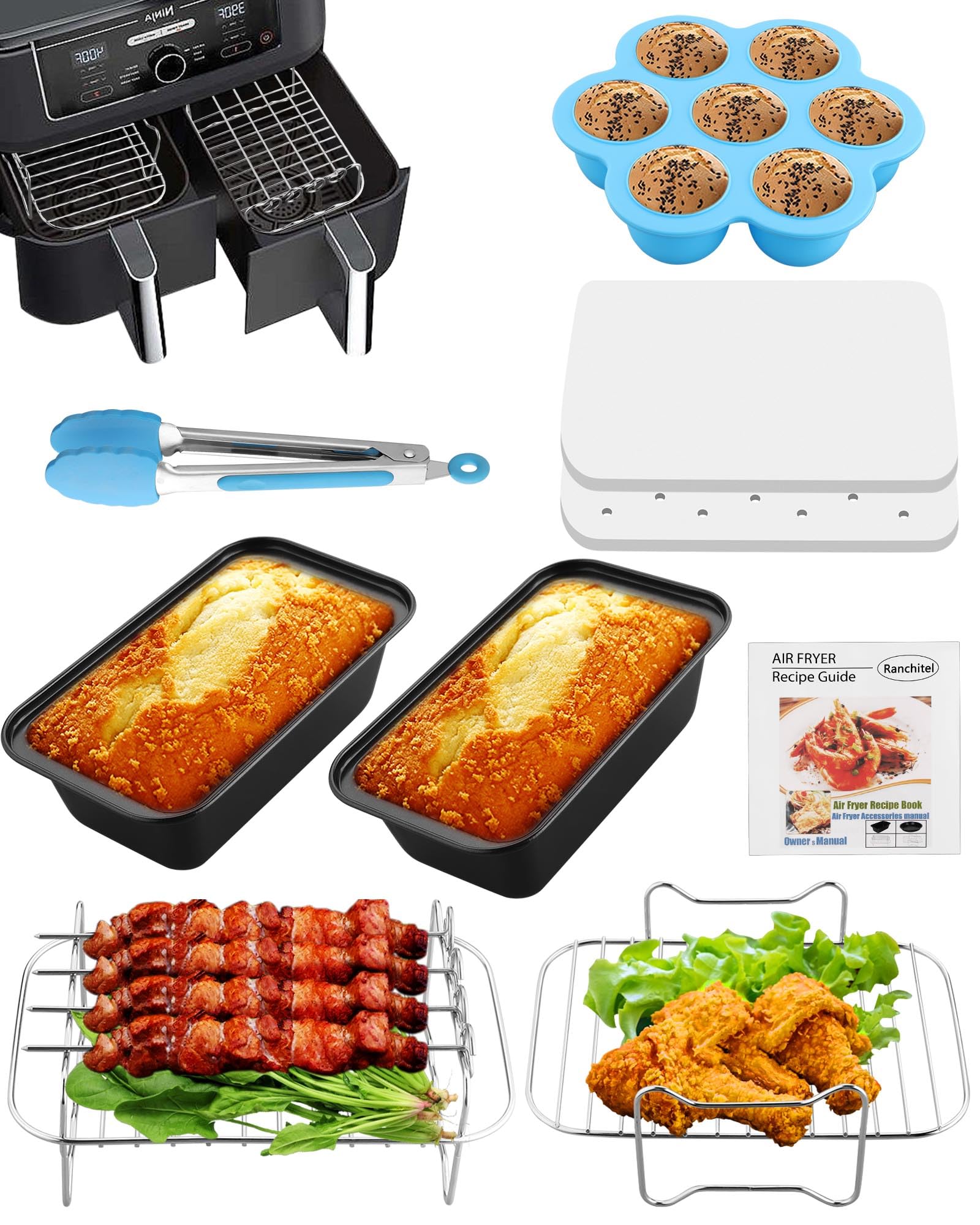 7Pcs Accessoires Air Fryer Ninja 7,6-9,5L, Double Zone/Double Stack Friteuse Sans Huile Accessoires, Moule Silicone Accessoire De Friteuse à Air Chaud Accessoires Pour Ninja AF400EU, AF300EU, AF500EU