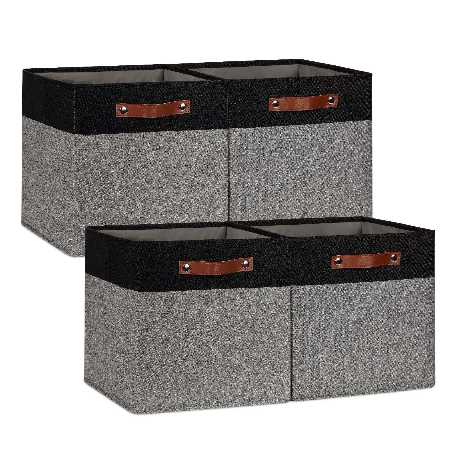 DULLEMELO 12x12 Storage Cubes, Collapsible Sturdy Cube Storage Bins With Handles for Organizing,Fabric Storage Cubes Baskets for Shelves Nursery Closet Home Organization and Storage (Black&amp;Grey)