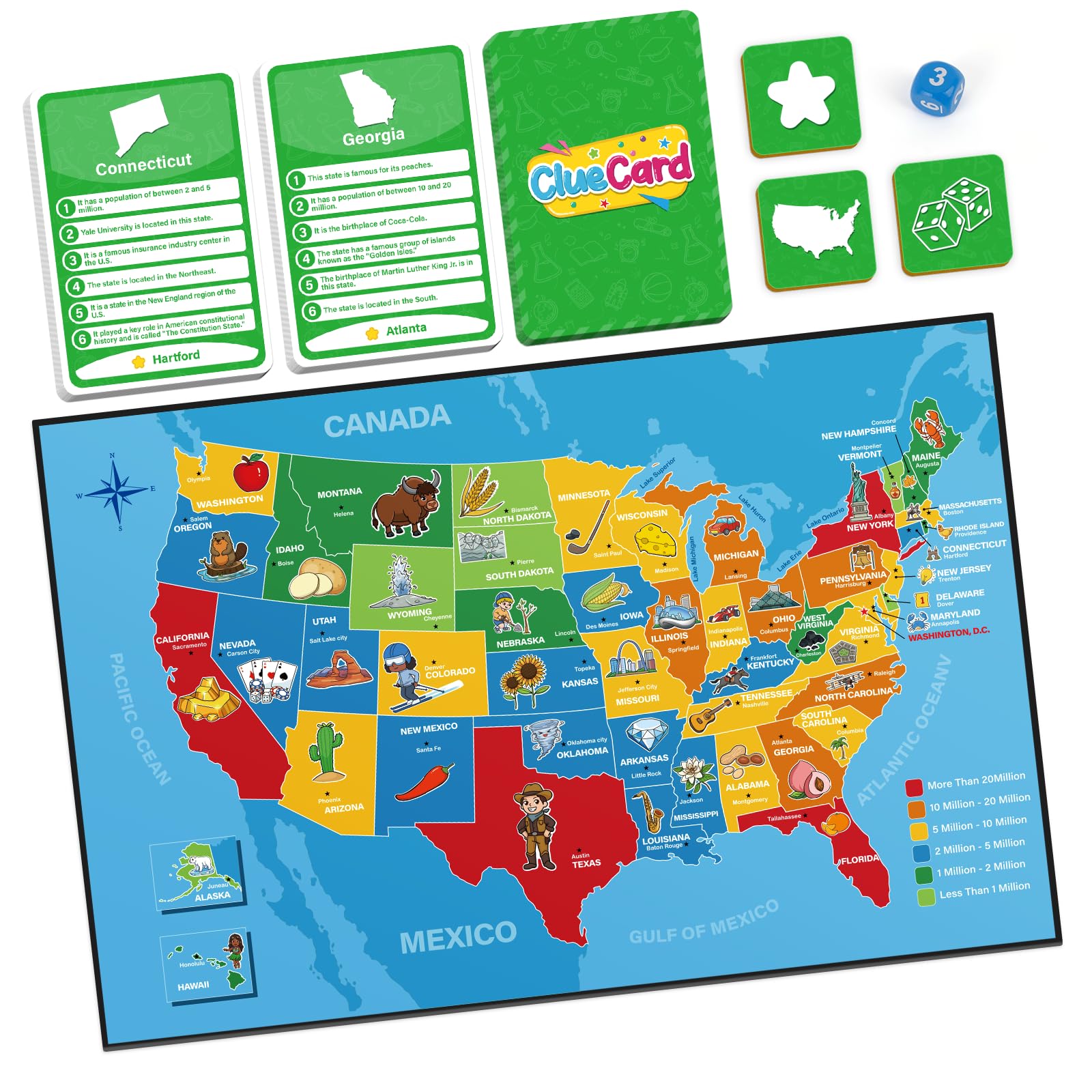 Quilinz Geography Games of 50 States for Toddler,Learn State Capitals and Historic Facts,States and Capitals Flash Cards Games for Kids,US Memory Matching Game,Educational Map of The United States
