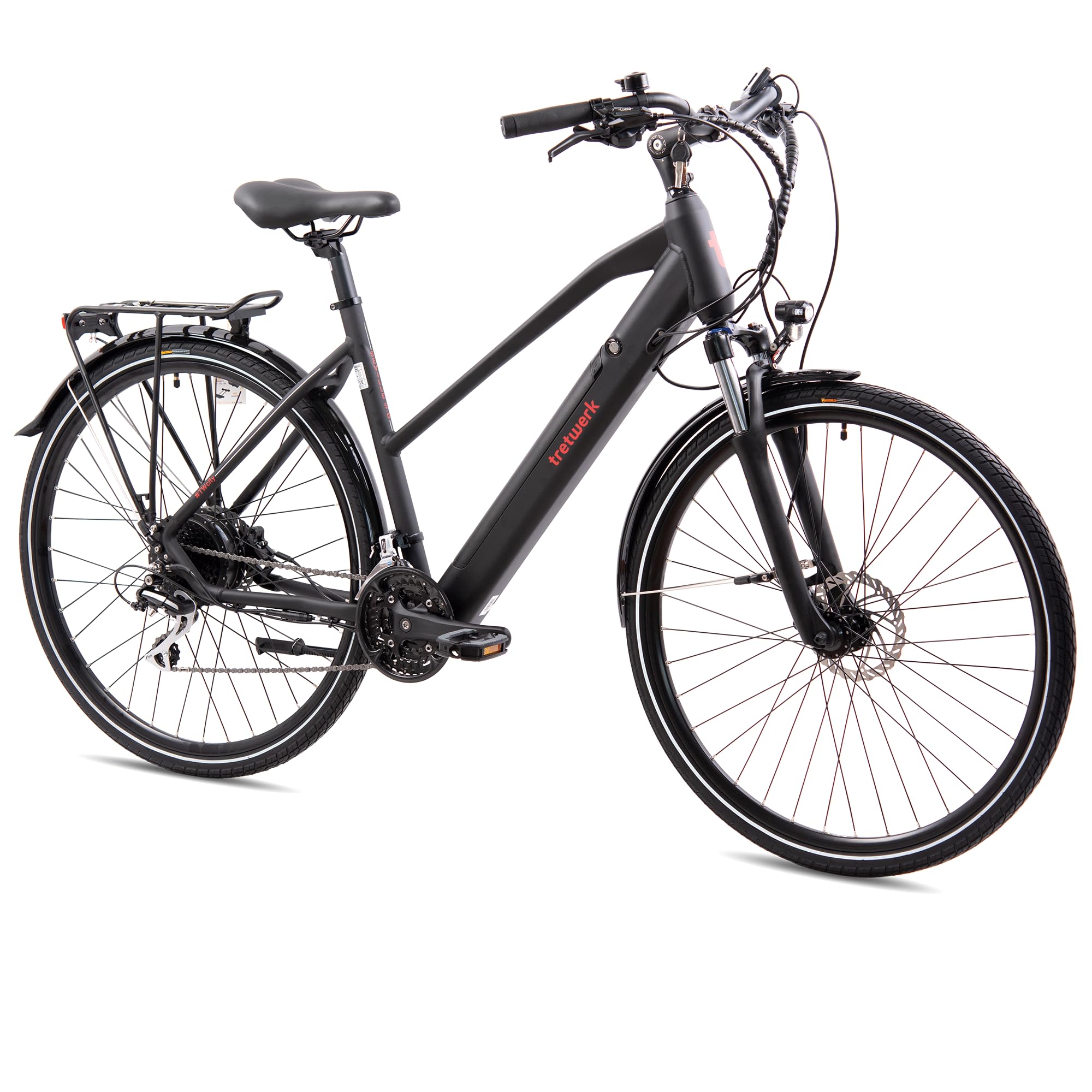 TRETWERK 28 Zoll E-Bike Seville 5.0 schwarz- Trekkingbike Damenfahrrad mit 24 Gang Kettenschaltung