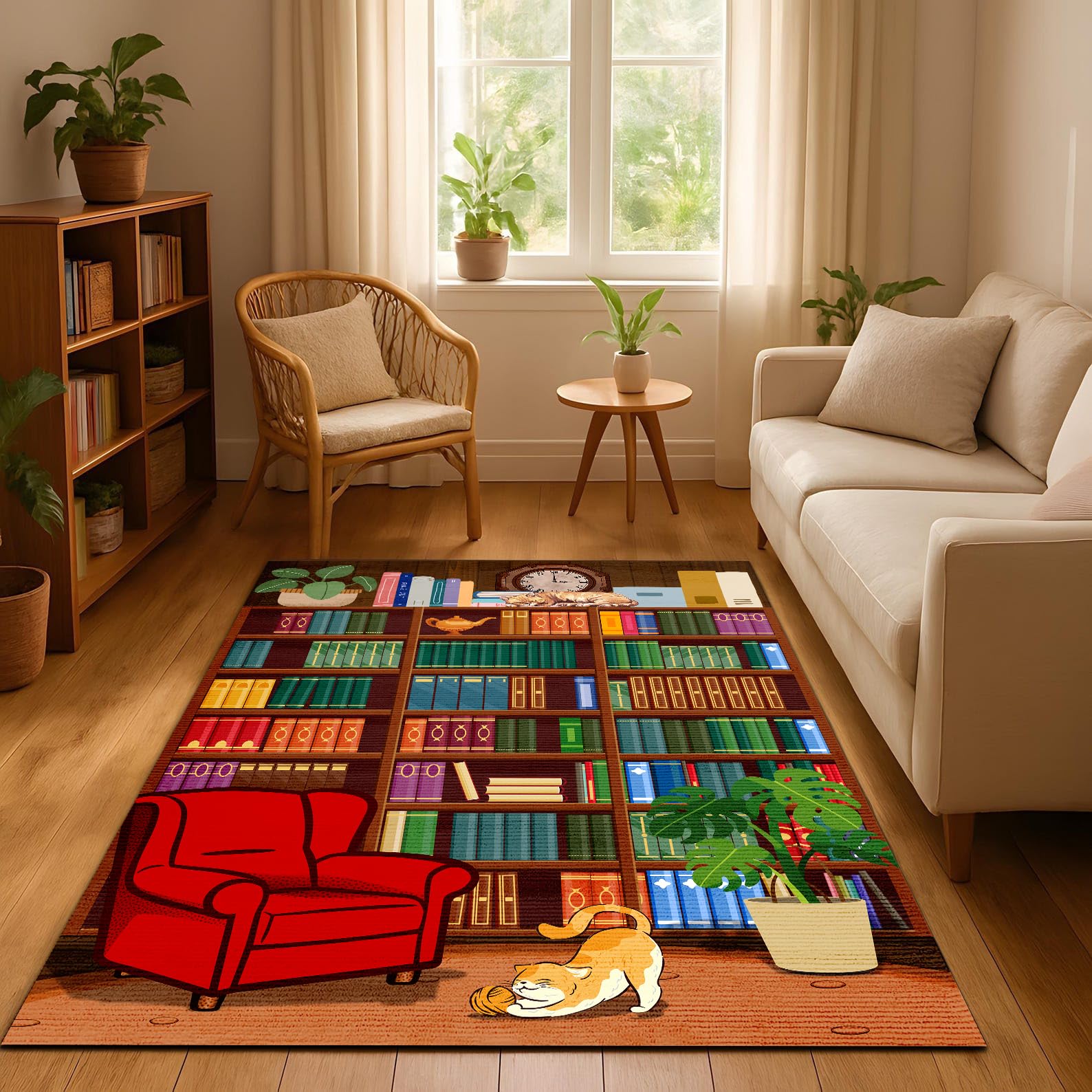 Classroom Library Rug, Reading Rug for Classroom Library, Carpet for Study Room, Non-Slip Rubber Bottom Low Pile Fade Resistant, Full Size 2x3 3x5 4x6