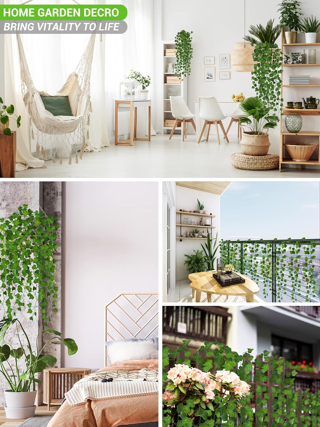 Artificial Ivy Leaf Fake Plants Vines Greenery Garland Leaves Hanging for Home Kitchen Office Garden Wedding Party Home Wall Indoor Outdoor Decor 6.6 Feet Each, 10 Pack