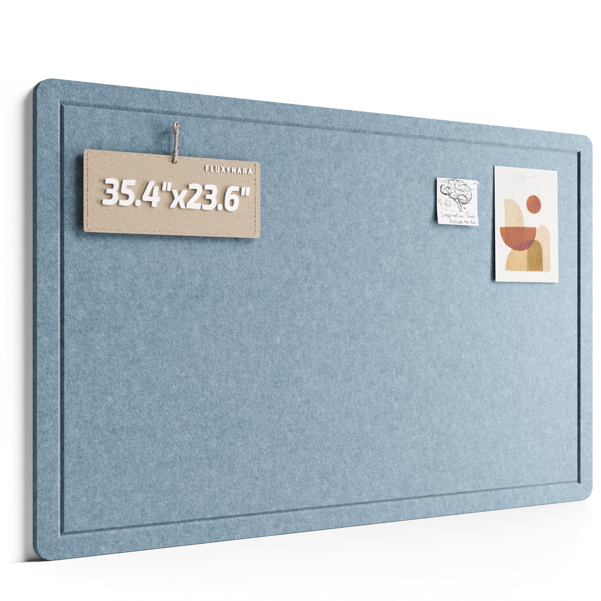 Fluxynara Bulletin Board,35.4" x 23.6" Cork Board Alternative with 12 Safe Removable Adhesive Tabs, Foldable Felt Pin Board for Home Office, Classroom, Bedroom,Entryway for Walls—Dusty Blue