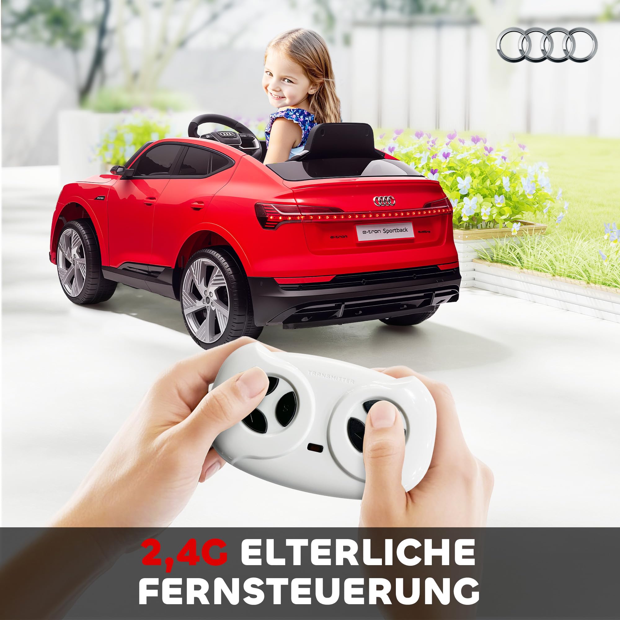 HOMCOM Elektryczne auto 12V Audi E-tron dla dzieci 3-5 lat Czerwone