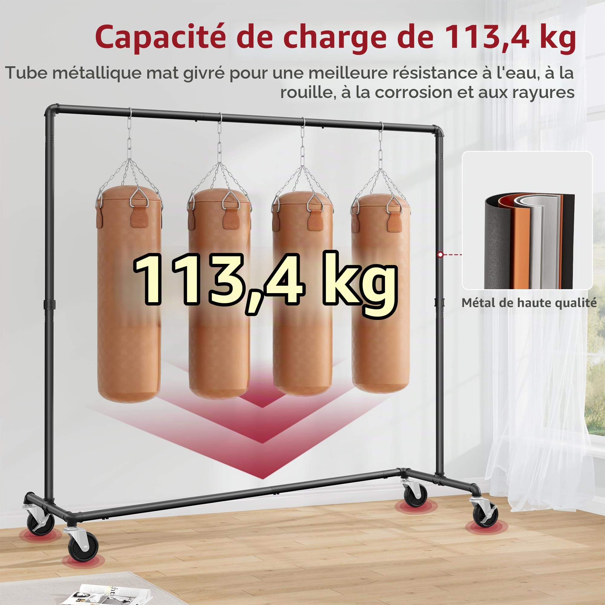 Tajsoon Lot de 2 porte-vêtements à suspendre en Z - Capacité de charge : 113 kg - Porte-vêtements industriels avec roulettes verrouillables - Organisation dans la chambre à coucher