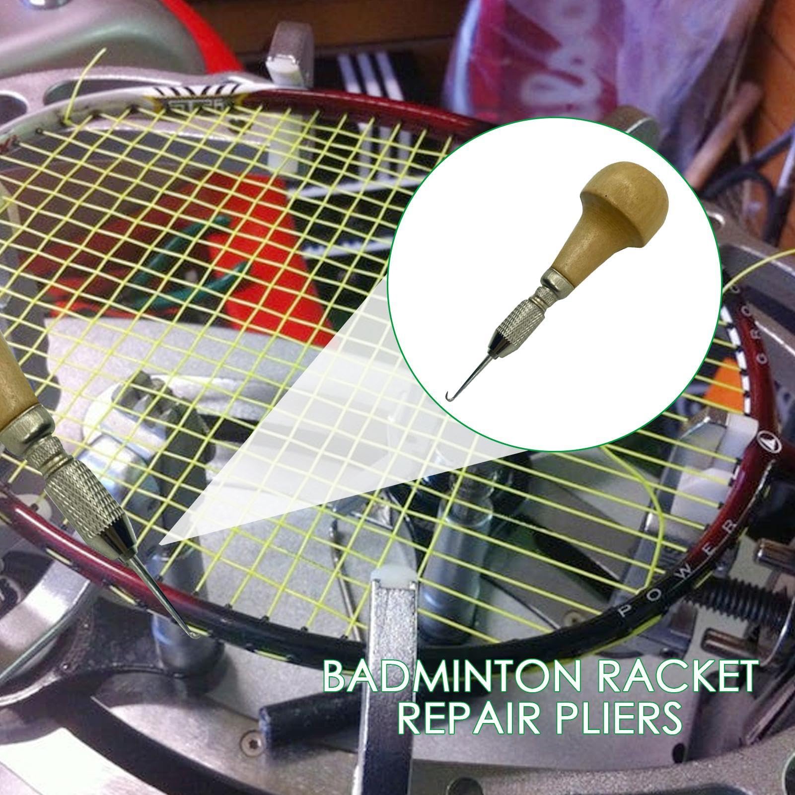Strumento per raddrizzare Le Corde della Racchetta da Tennis, Strumenti per Legare la Racchetta da Badminton | Estrattore di Corde con Manico in Legno per Racchette da Tennis